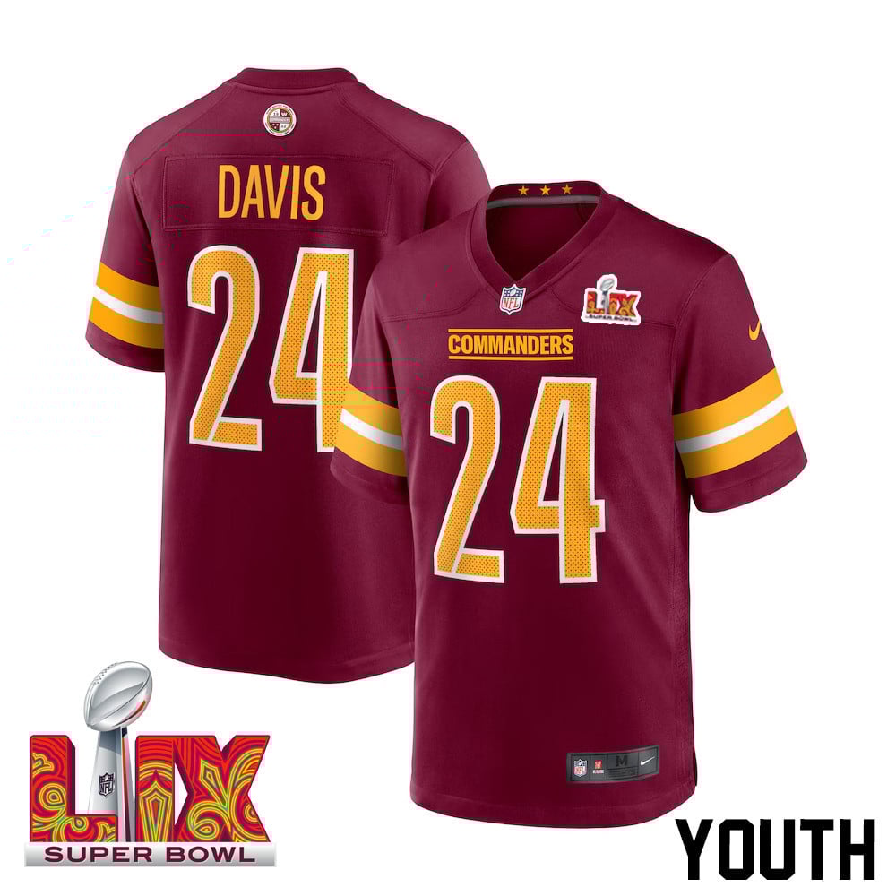 Michael Davis #24 Washington Commanders Super Bowl LIX Youth Jersey - Burgundy JS7401 Saliibo