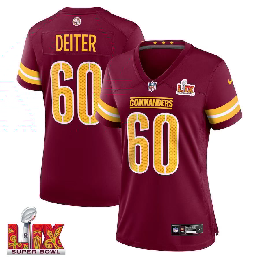 Michael Deiter #60 Washington Commanders Super Bowl LIX Women's Jersey - Burgundy JS3781 Saliibo