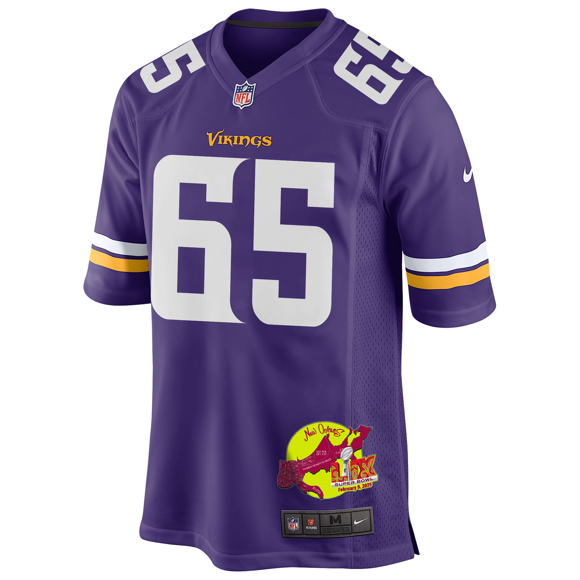 Michael Jurgens 65 Minnesota Vikings Super Bowl LIX New Orleans Patch Game Men Jersey - Purple JS4395 Saliibo - Image 3