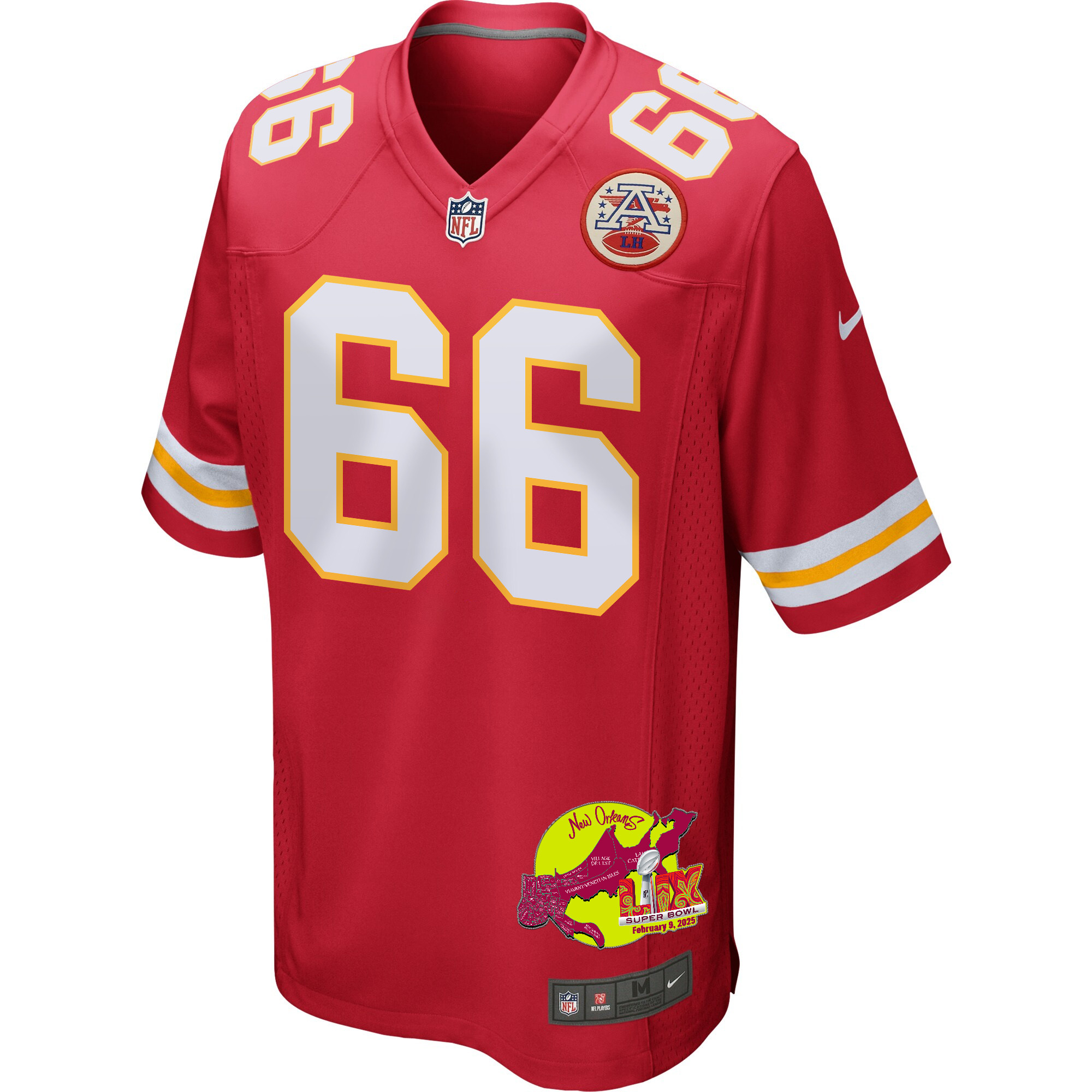 Mike Caliendo 66 Kansas City Chiefs Super Bowl LIX New Orleans Patch Game Men Jersey - Red JS3259 Saliibo - Image 3
