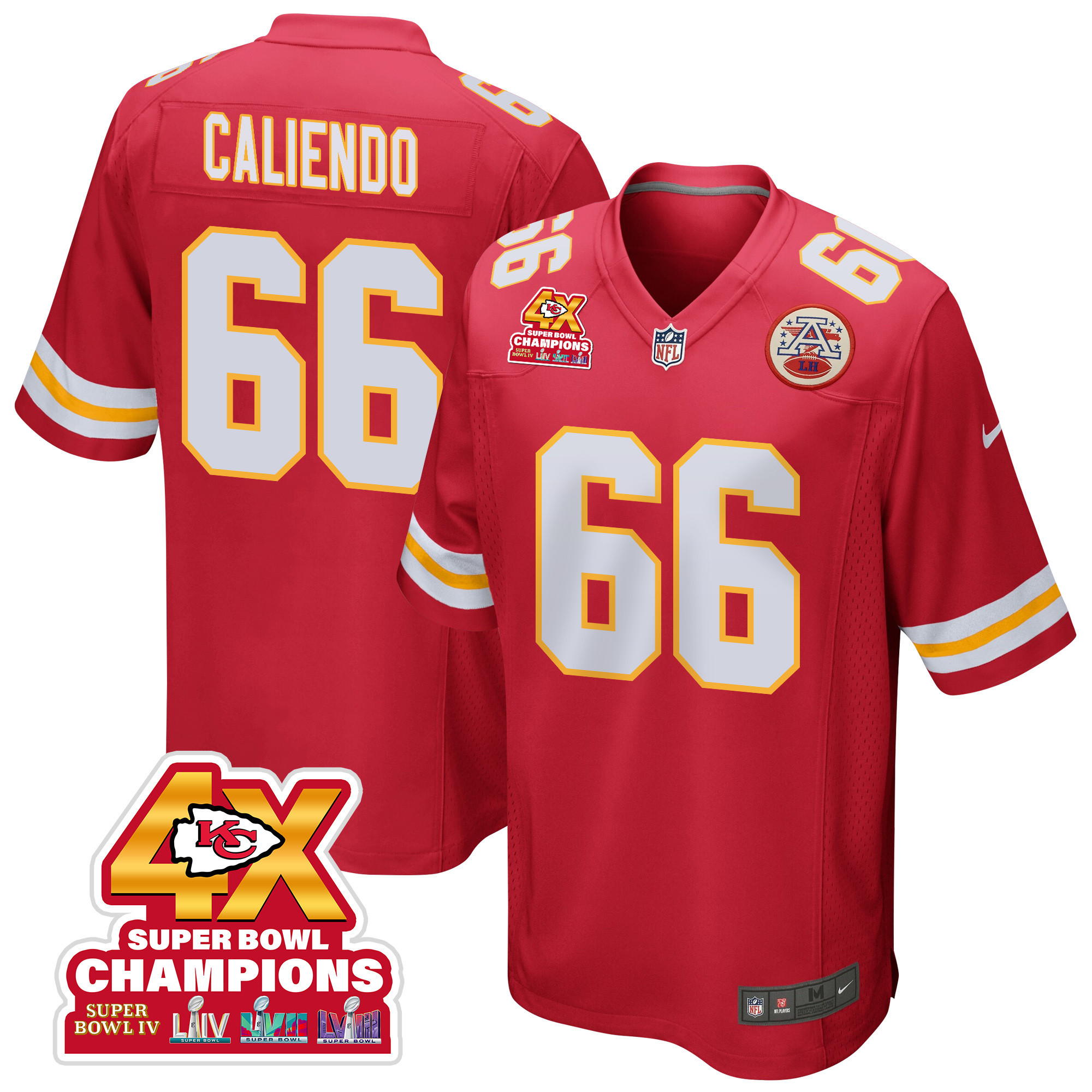 Mike Caliendo 66 Kansas City Chiefs Super Bowl LVIII Champions 4X Game Men Jersey - Red JS6034 Saliibo