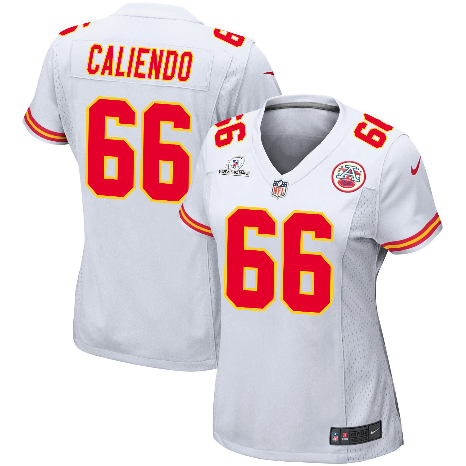 Mike Caliendo 66 Kansas City Chiefs Super Bowl LVIII Patch Game Women Jersey - White JS8314 Saliibo