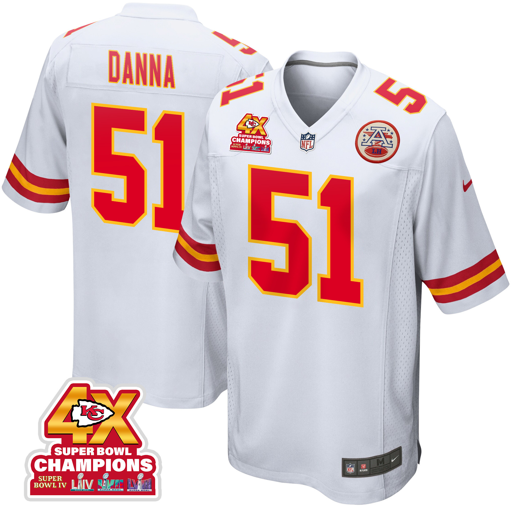 Mike Danna 51 Kansas City Chiefs Super Bowl LVIII Champions 4X Game Men Jersey - White JS7521 Saliibo