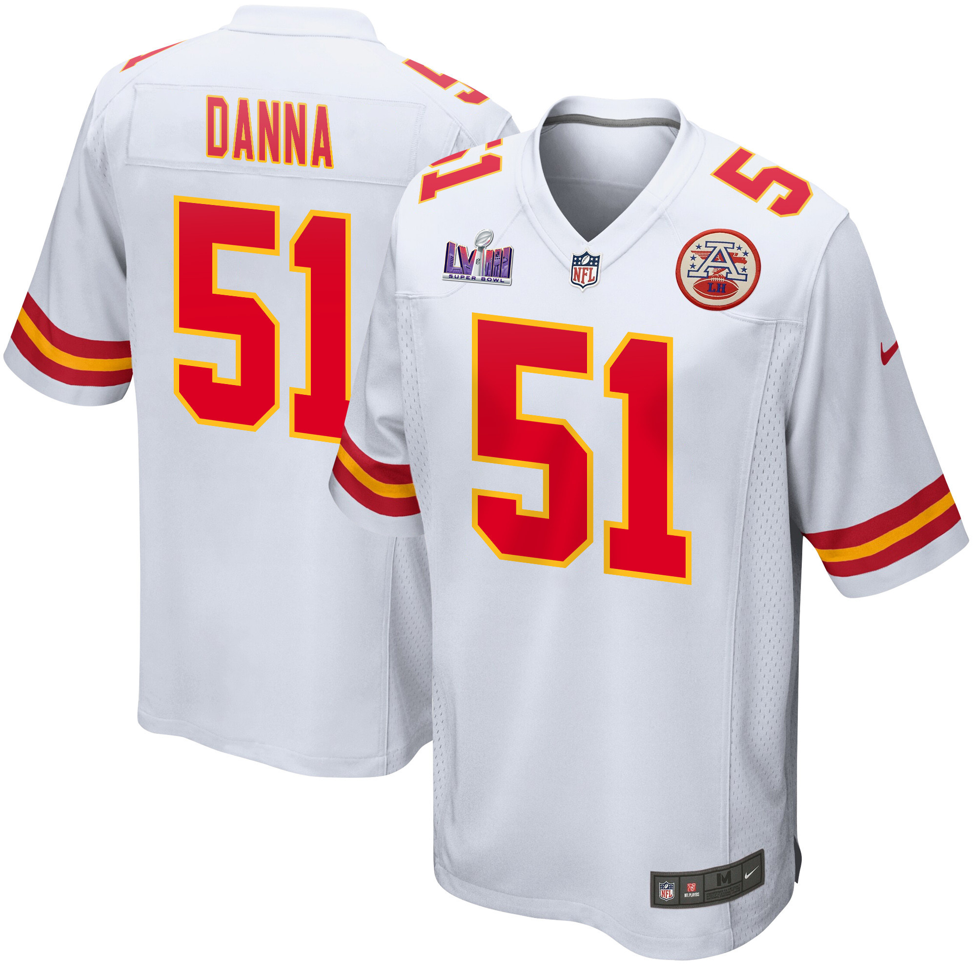 Mike Danna 51 Kansas City Chiefs Super Bowl LVIII Patch Game Men Jersey - White JS2761 Saliibo