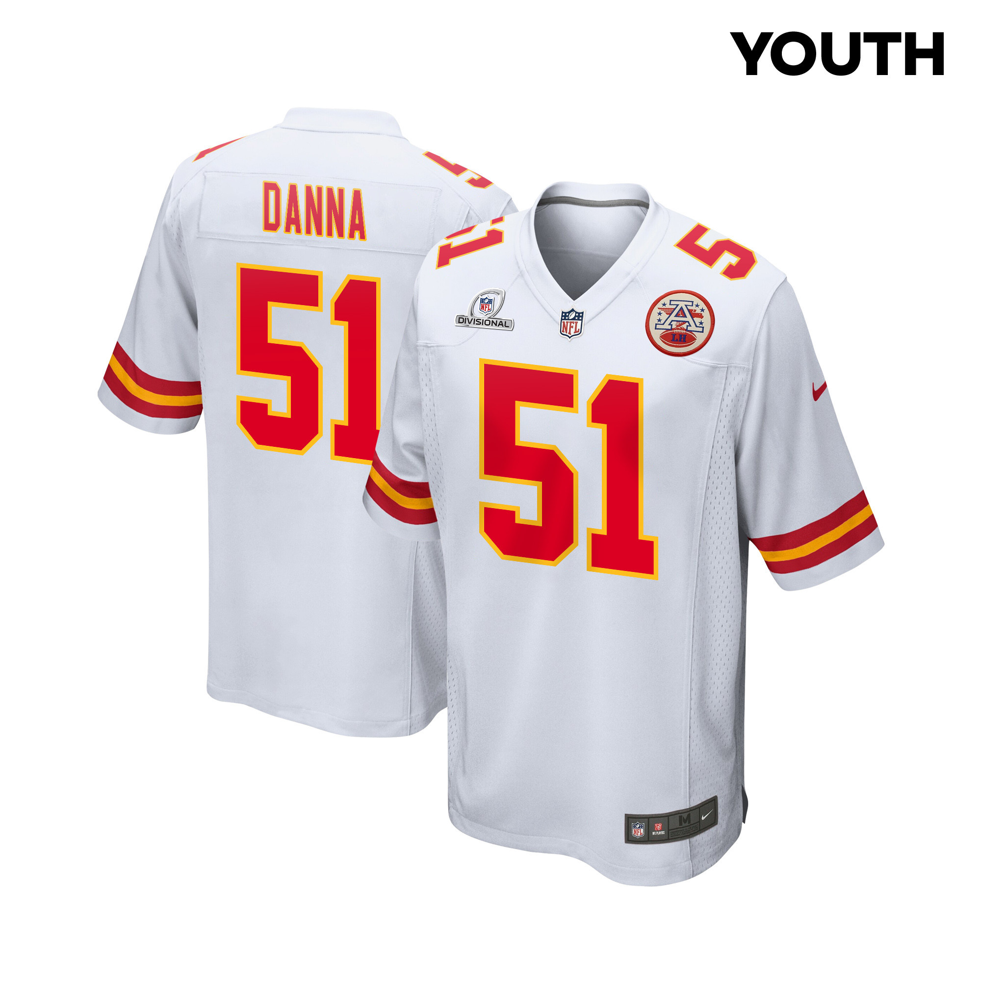 Mike Danna 51 Kansas City Chiefs Super Bowl LVIII Patch Game YOUTH Jersey - White JS3605 Saliibo