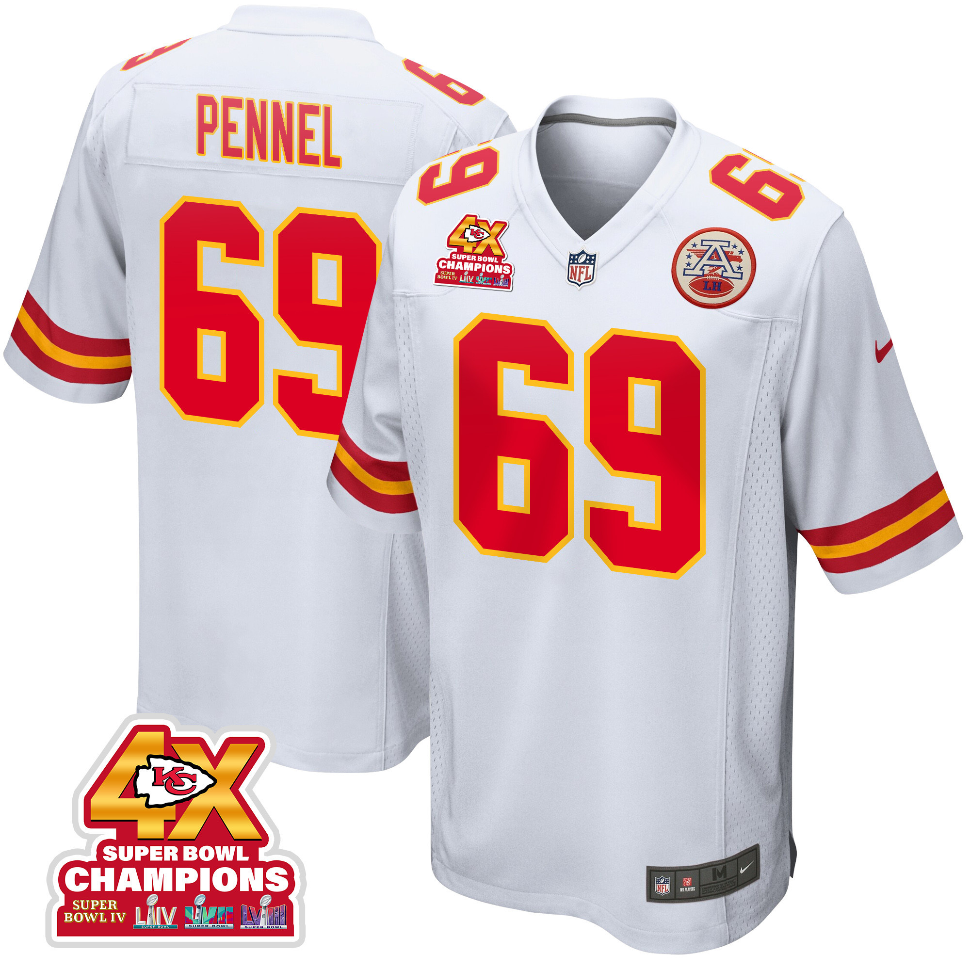 Mike Pennel 69 Kansas City Chiefs Super Bowl LVIII Champions 4X Game Men Jersey - White JS5883 Saliibo