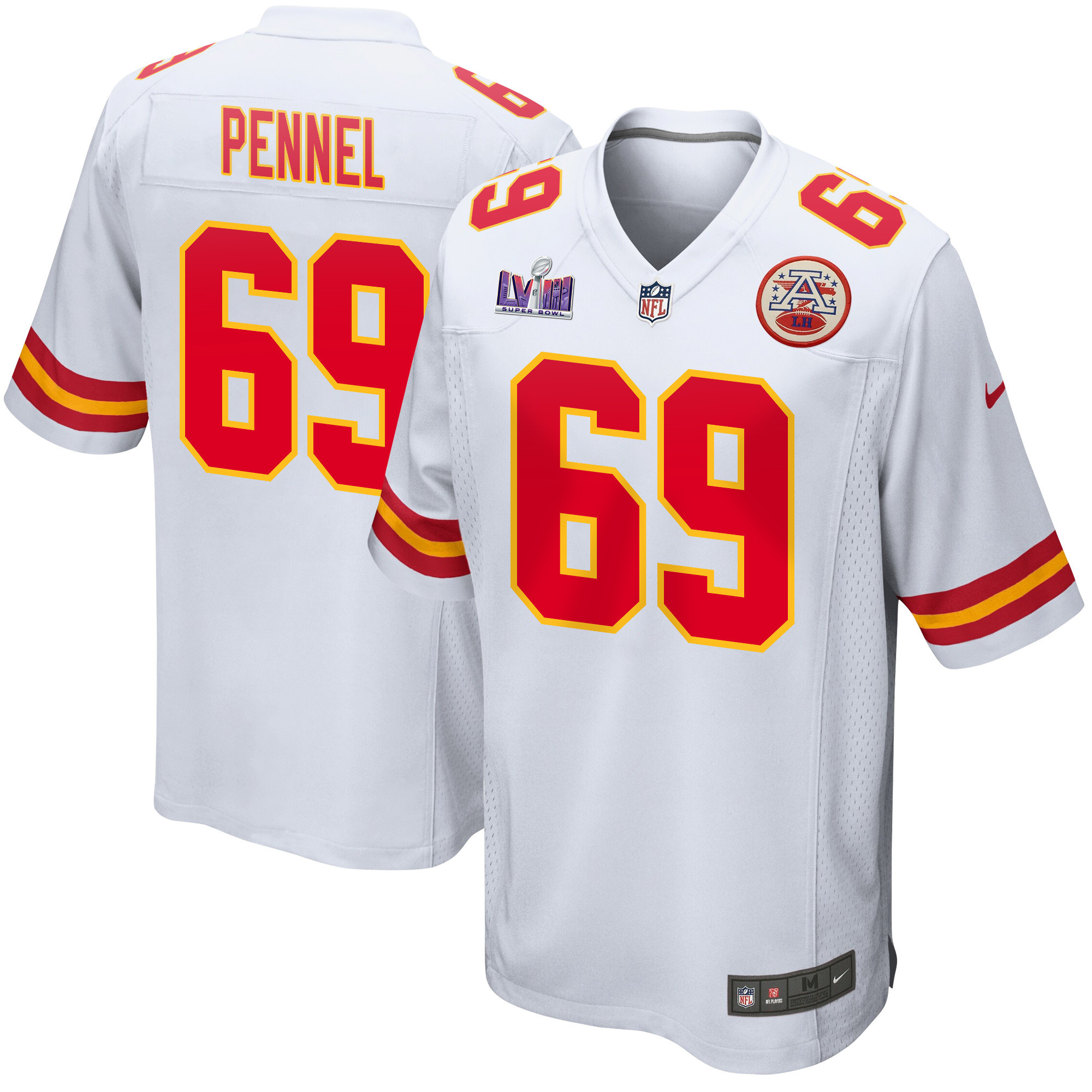 Mike Pennel 69 Kansas City Chiefs Super Bowl LVIII Patch Game Men Jersey - White JS3179 Saliibo