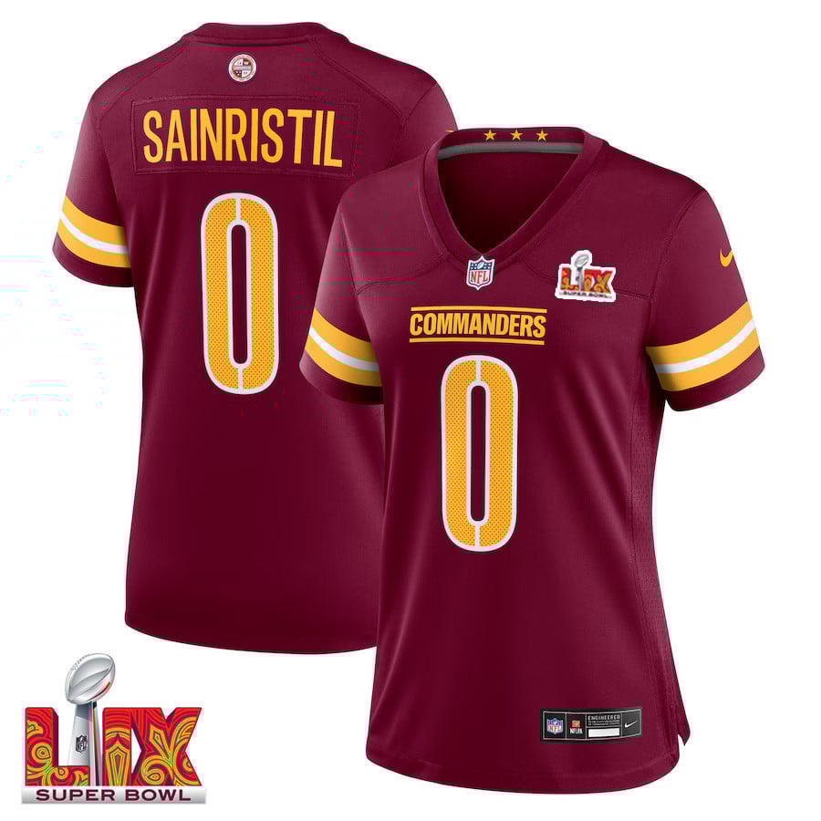 Mike Sainristil #0 Washington Commanders Super Bowl LIX Women's Jersey - Burgundy JS1877 Saliibo