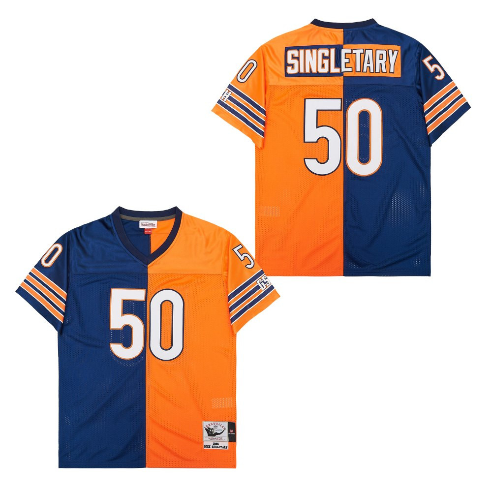 Mike Singletary 50 Chicago Bears Two-Toned Retro Throwback Men Jersey - Orange/Navy JS3082 Saliibo