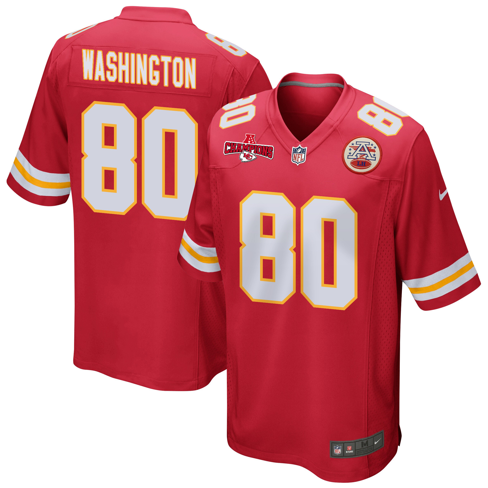 Montrell Washington 80 Kansas City Chiefs AFC Champions Patch Game Men Jersey - Red JS6728 Saliibo