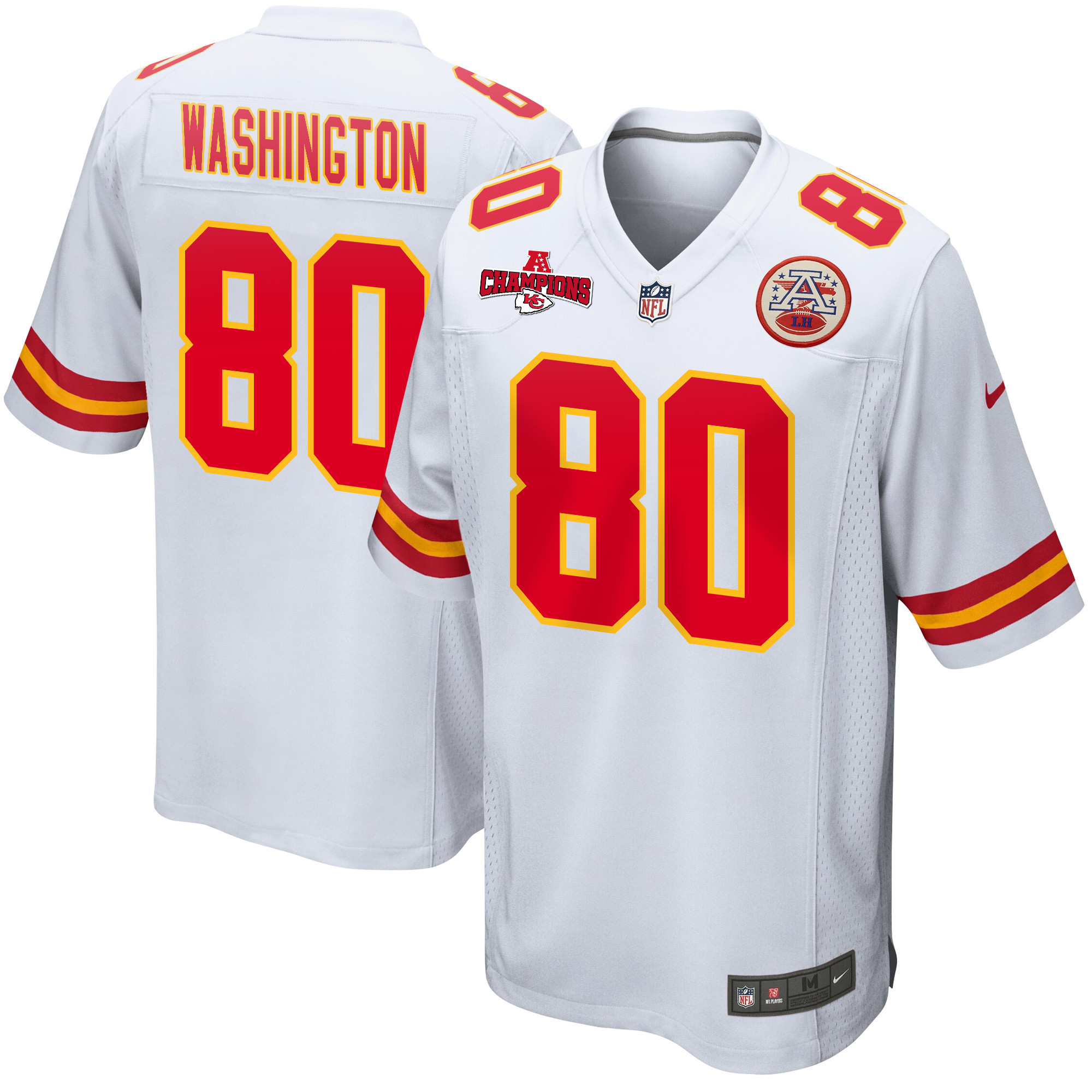 Montrell Washington 80 Kansas City Chiefs AFC Champions Patch Game Men Jersey - White JS1316 Saliibo