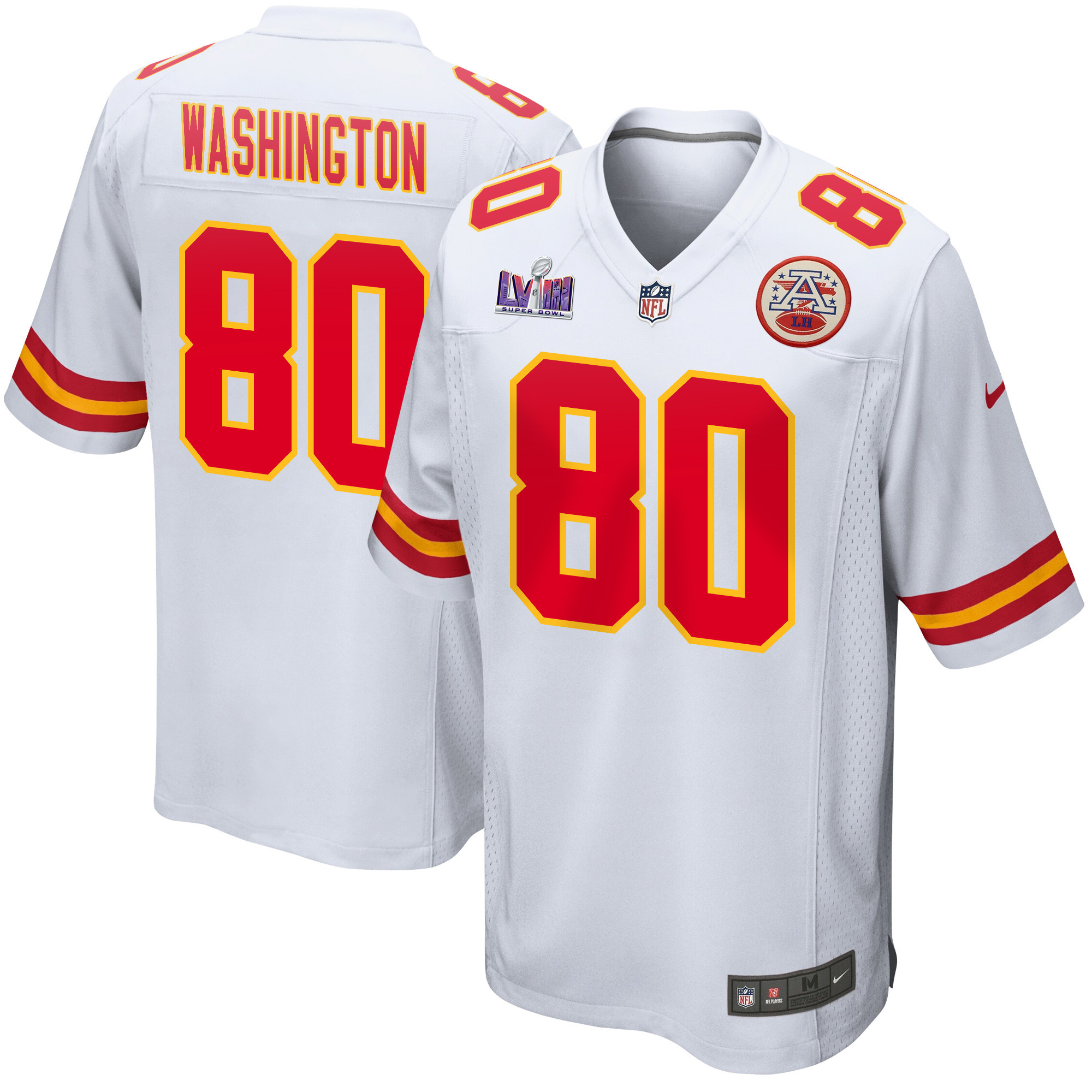 Montrell Washington 80 Kansas City Chiefs Super Bowl LVIII Patch Game Men Jersey - White JS8185 Saliibo