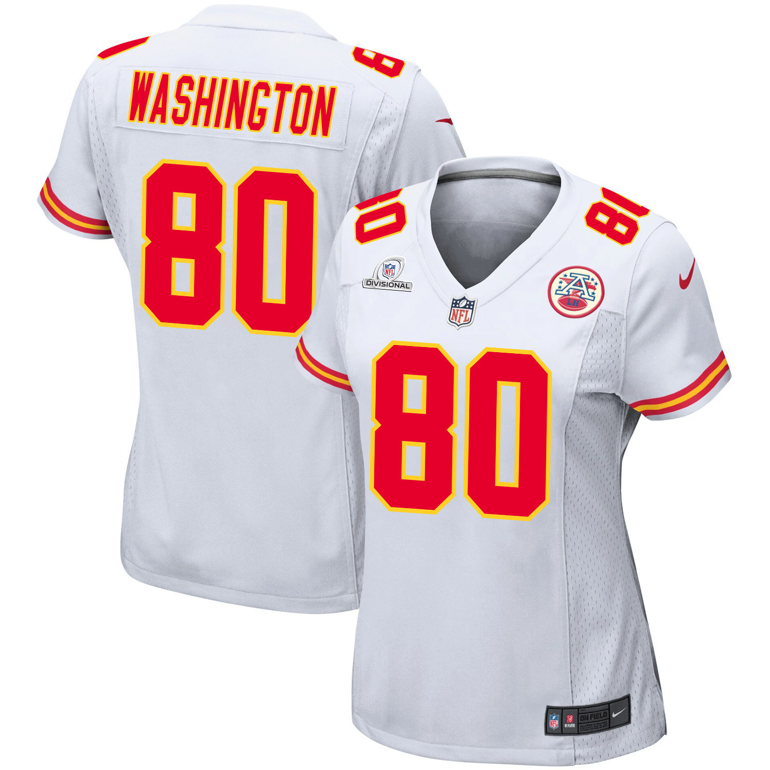 Montrell Washington 80 Kansas City Chiefs Super Bowl LVIII Patch Game Women Jersey - White JS6291 Saliibo
