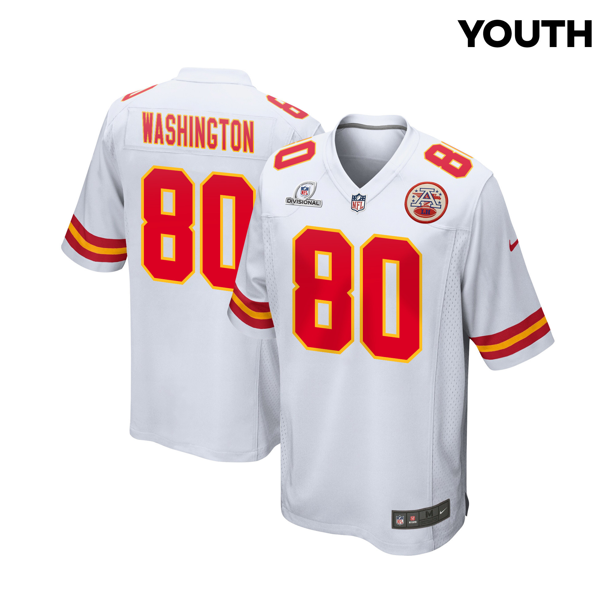 Montrell Washington 80 Kansas City Chiefs Super Bowl LVIII Patch Game YOUTH Jersey - White JS4941 Saliibo