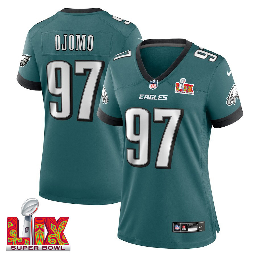Moro Ojomo #97 Philadelphia Eagles Super Bowl LIX Women's Jersey - Midnight Green JS8995 Saliibo