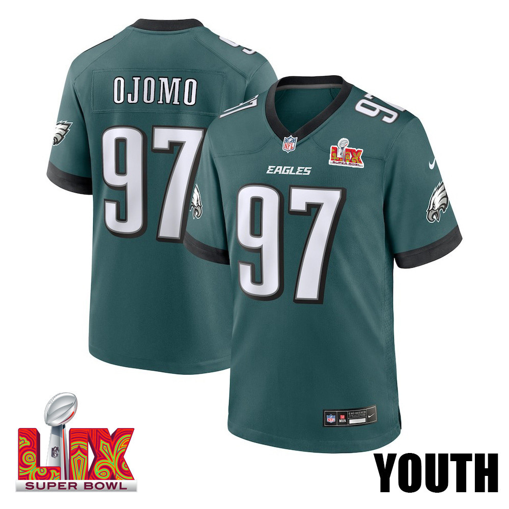 Moro Ojomo #97 Philadelphia Eagles Super Bowl LIX YOUTH Jersey - Midnight Green JS3650 Saliibo
