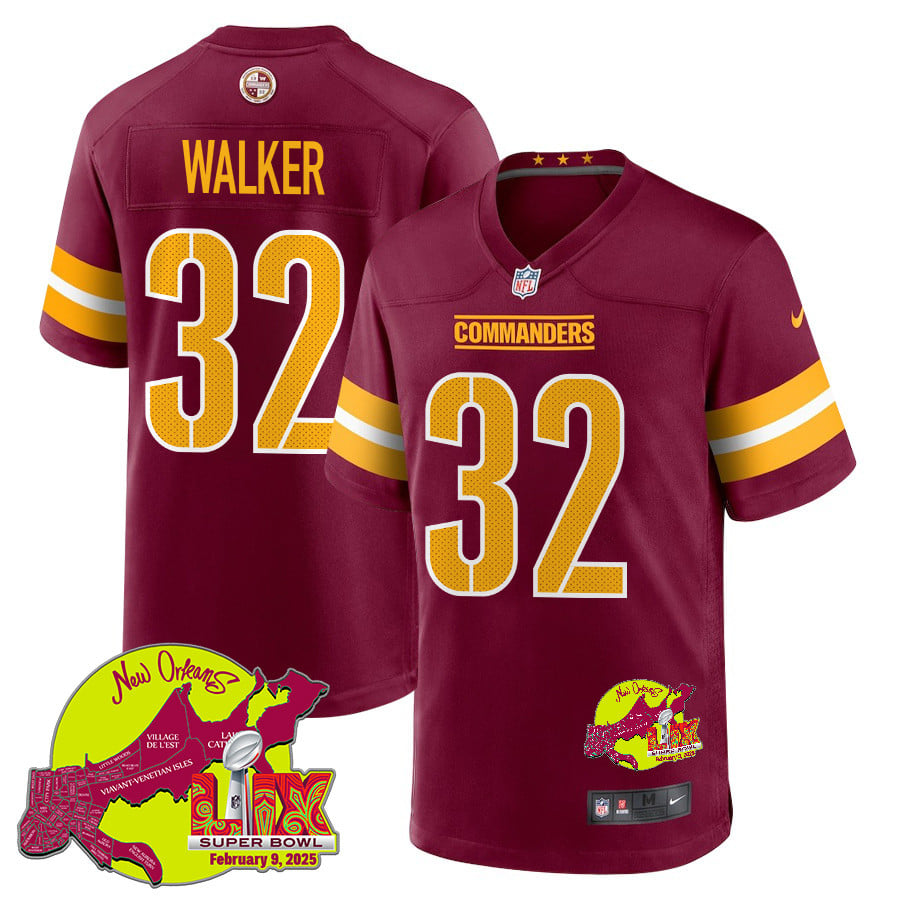 Mykal Walker 32 Washington Commanders Super Bowl LIX New Orleans Patch Game Men Jersey - Burgundy JS5532 Saliibo