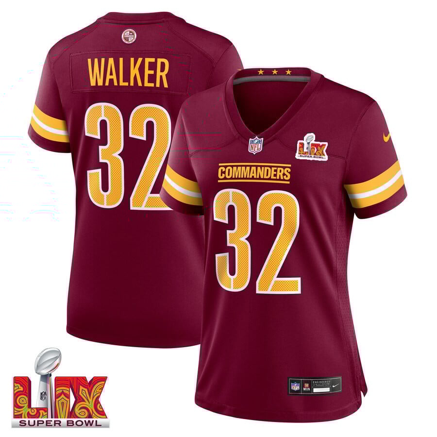 Mykal Walker #32 Washington Commanders Super Bowl LIX Women's Jersey - Burgundy JS3812 Saliibo