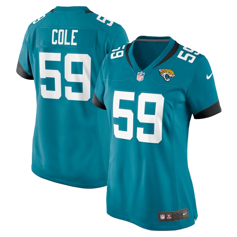 Myles Cole 59 Jacksonville Jaguars Women's Game Jersey - Teal JS8584 Saliibo