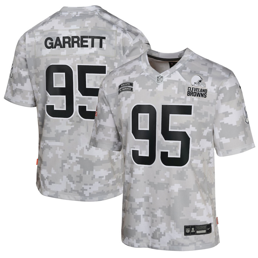 Myles Garrett 95 Cleveland Browns 2024 Salute to Service Game YOUTH Jersey - Arctic Camo JS6091 Saliibo