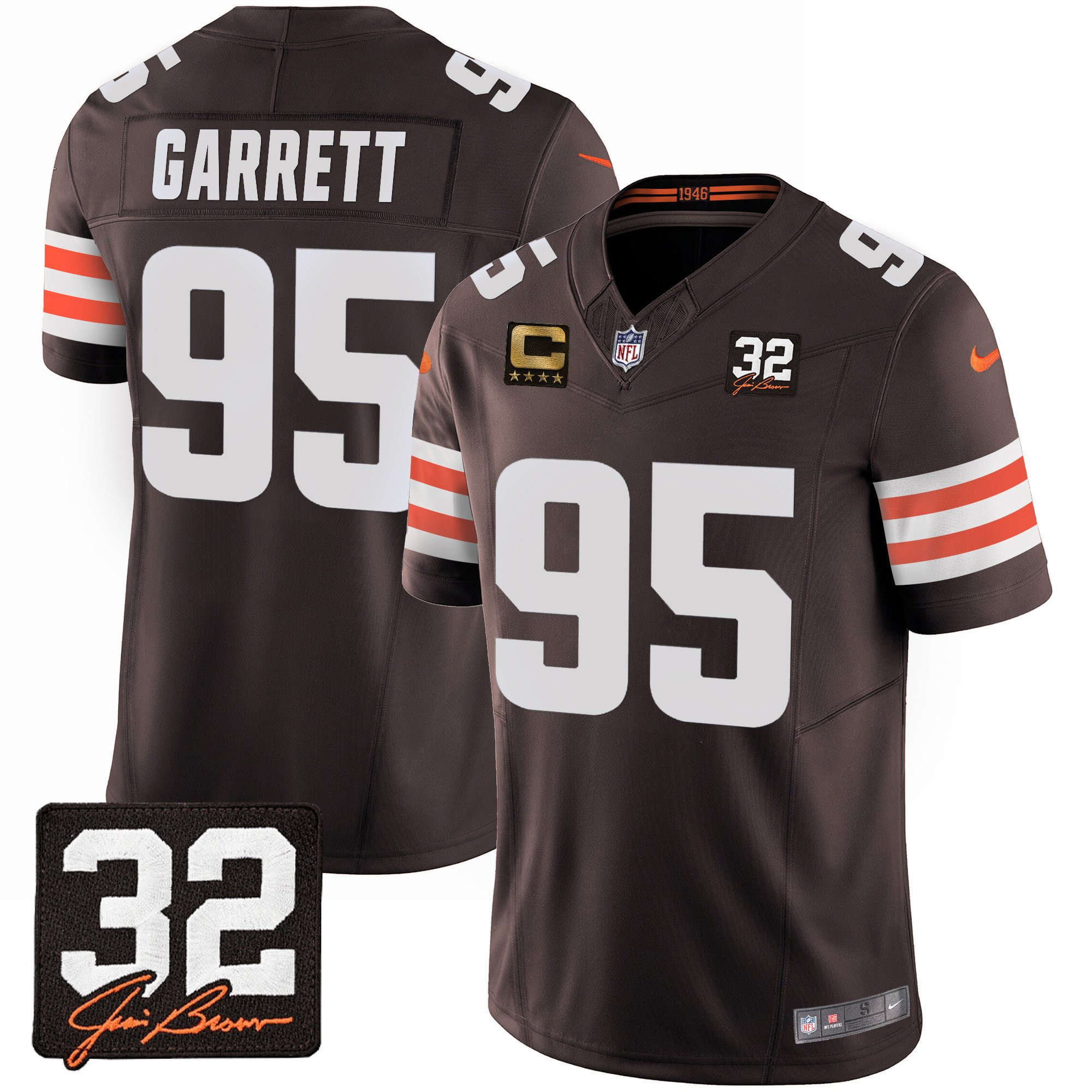 Myles Garrett 95 Cleveland Browns Jim Brown Memorial Patch Game Men Jersey - Brown JS4968 Saliibo