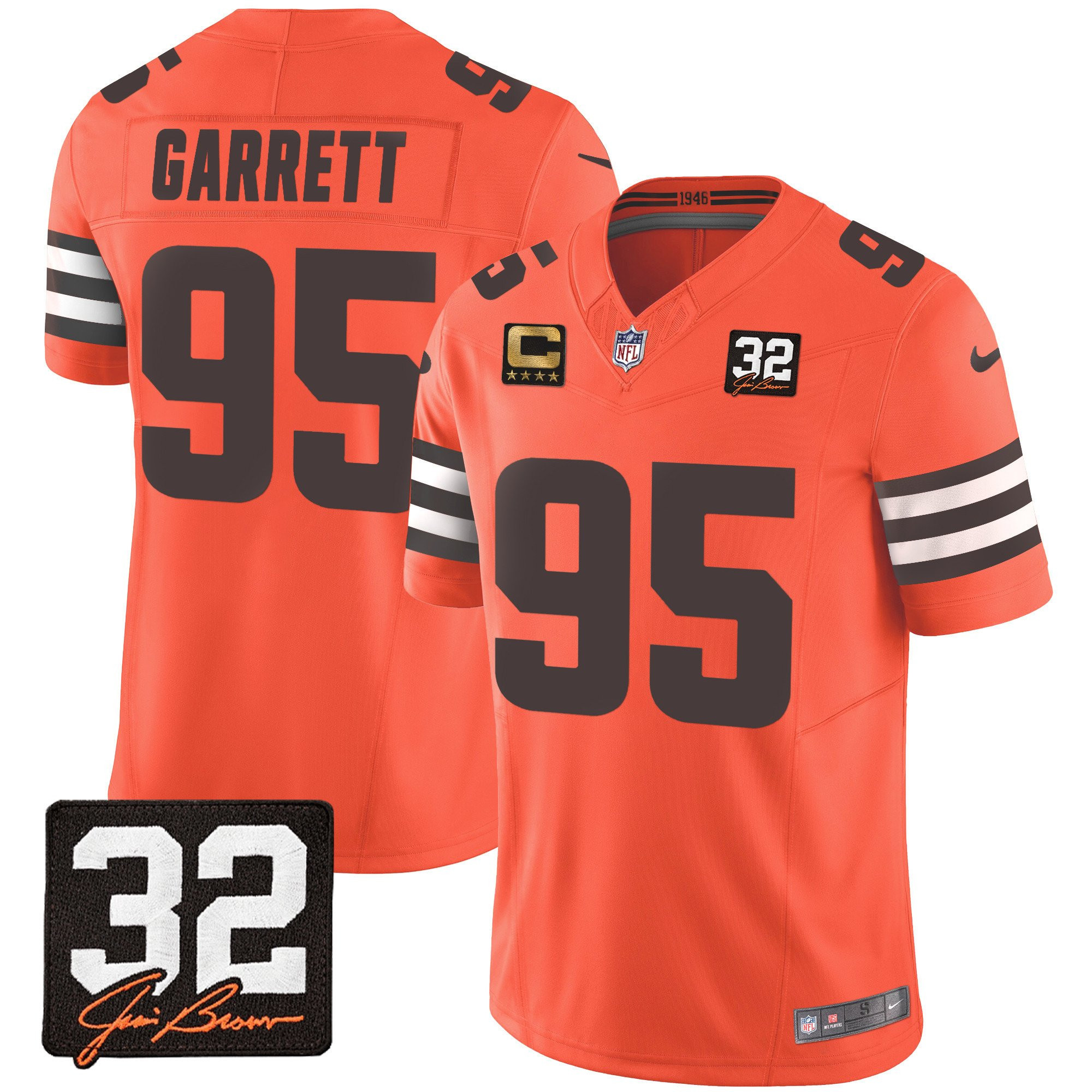 Myles Garrett 95 Cleveland Browns Jim Brown Memorial Patch Game Men Jersey - Orange JS5870 Saliibo