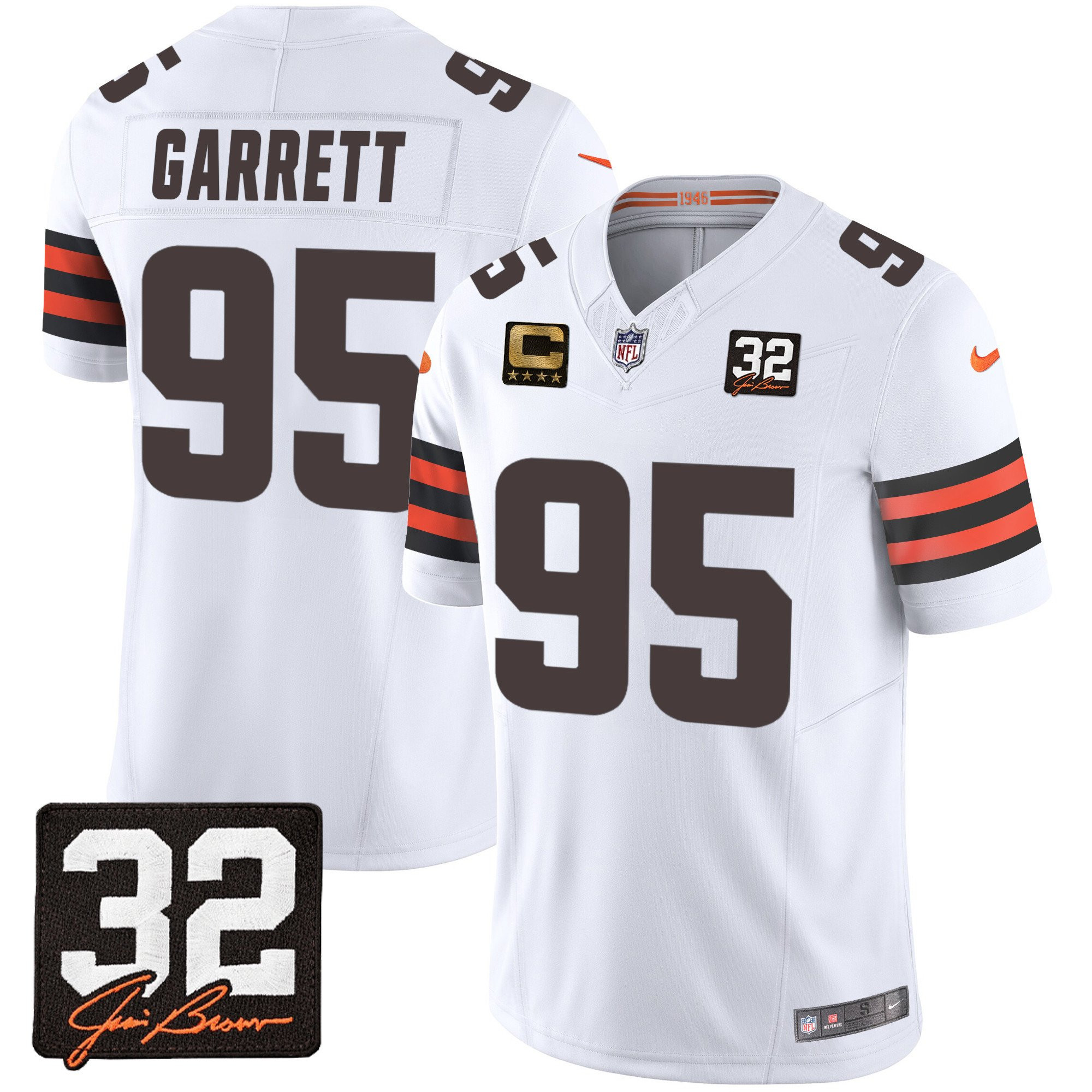 Myles Garrett 95 Cleveland Browns Jim Brown Memorial Patch Game Men Jersey - White JS5101 Saliibo