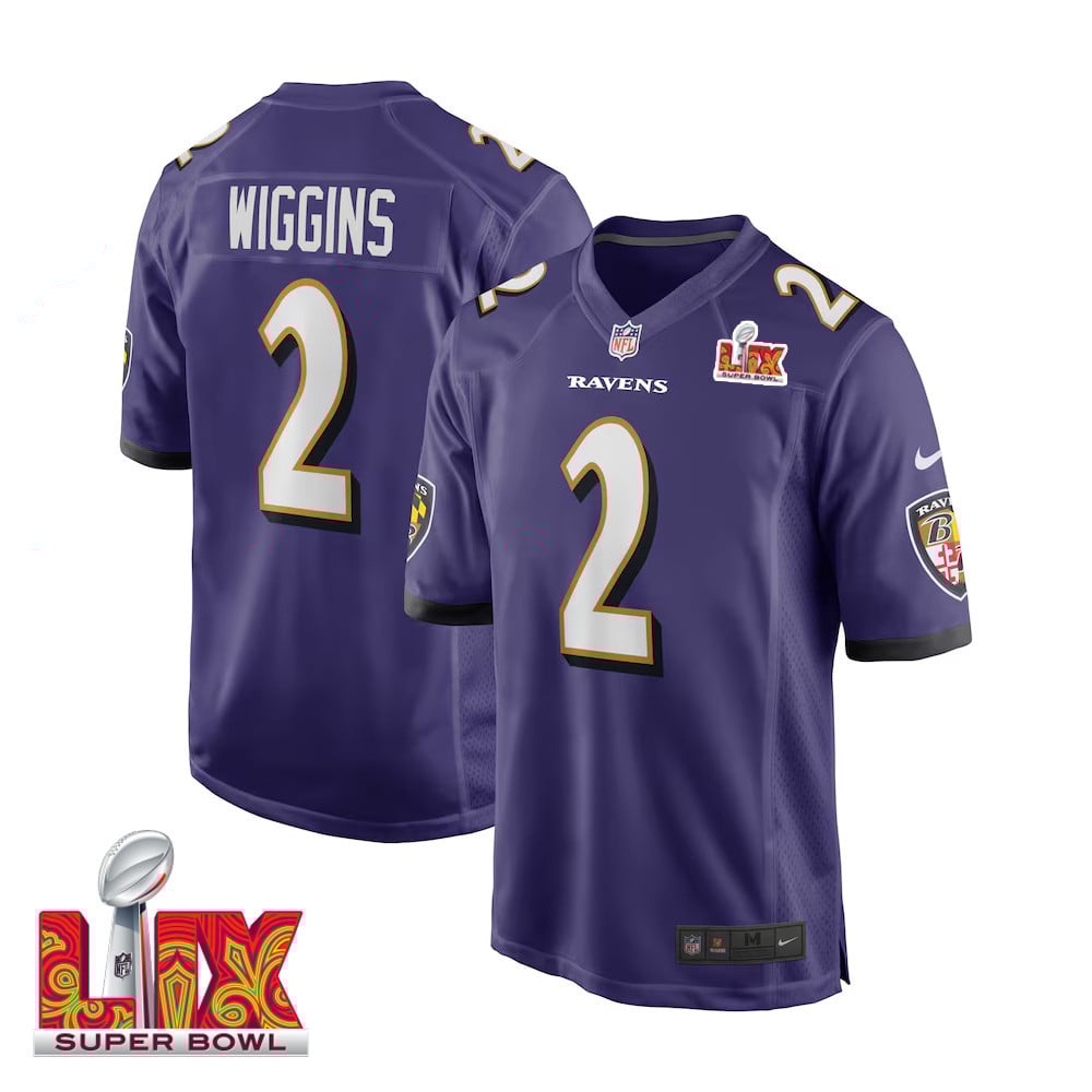 Nate Wiggins #2 Baltimore Ravens Super Bowl LIX Jersey - Men's - Purple JS4925 Saliibo