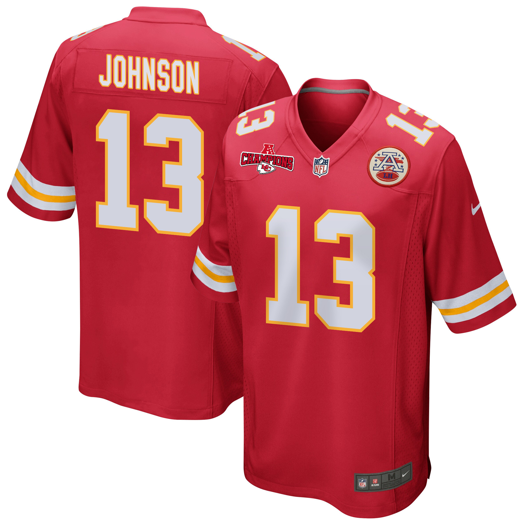 Nazeeh Johnson 13 Kansas City Chiefs AFC Champions Patch Game Men Jersey - Red JS4303 Saliibo