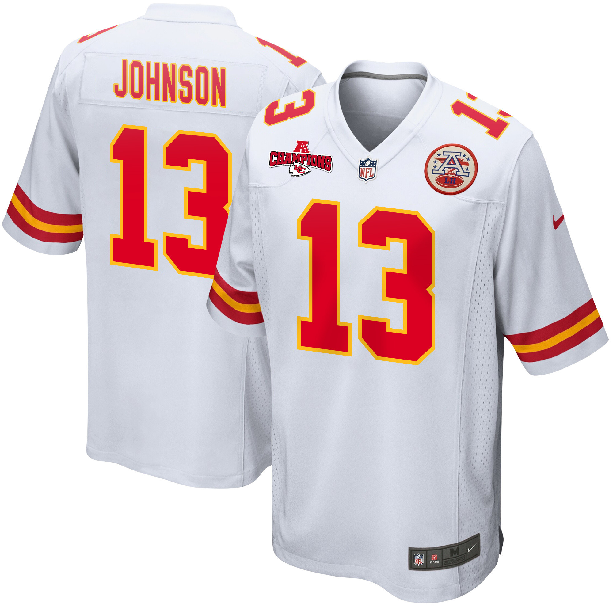 Nazeeh Johnson 13 Kansas City Chiefs AFC Champions Patch Game Men Jersey - White JS5063 Saliibo