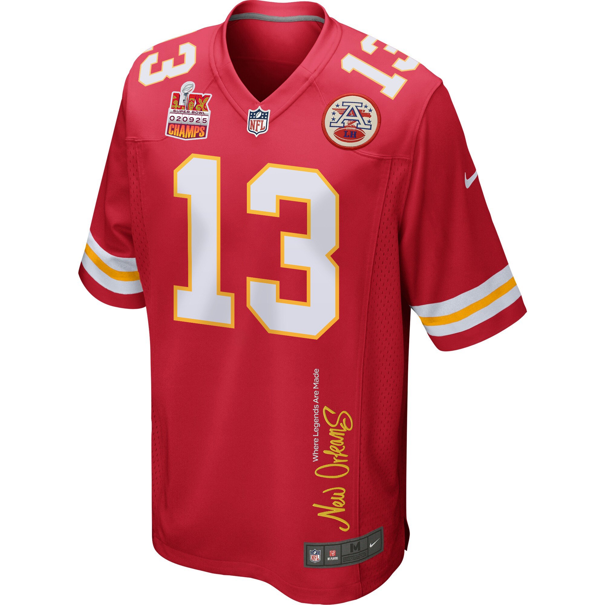 Nazeeh Johnson 13 Kansas City Chiefs Super Bowl LIX Champions Patch 'New Orleans - Where Legends Are Made' EMBROIDERED Game Men Jersey - Red JS8648 Saliibo - Image 3