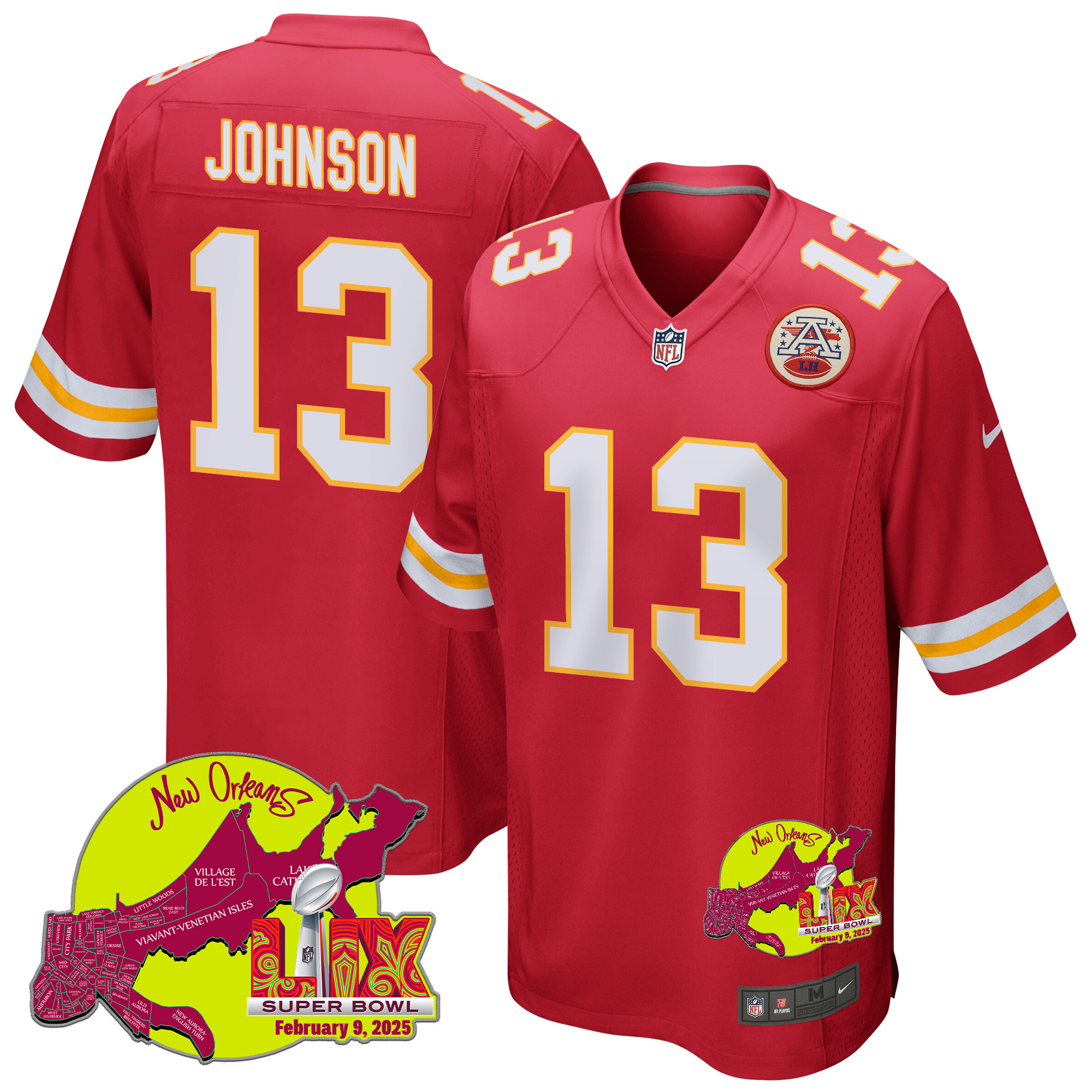 Nazeeh Johnson 13 Kansas City Chiefs Super Bowl LIX New Orleans Patch Game Men Jersey - Red JS9889 Saliibo
