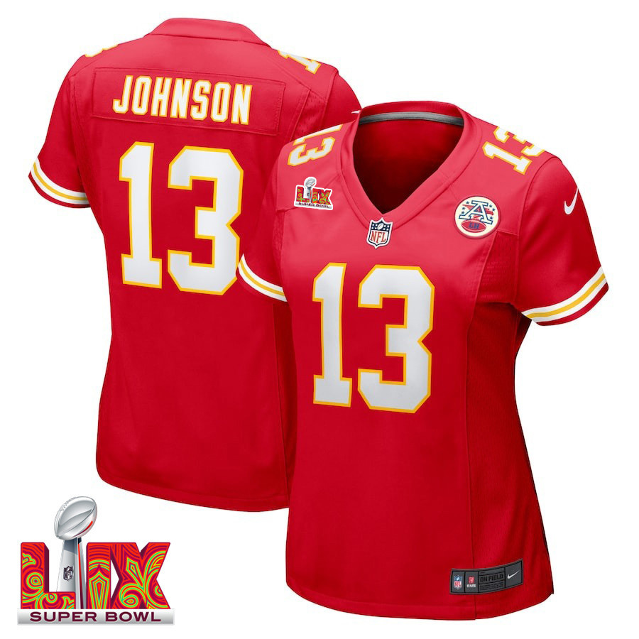 Nazeeh Johnson #13 Kansas City Chiefs Super Bowl LIX Women's Jersey - Red JS9548 Saliibo