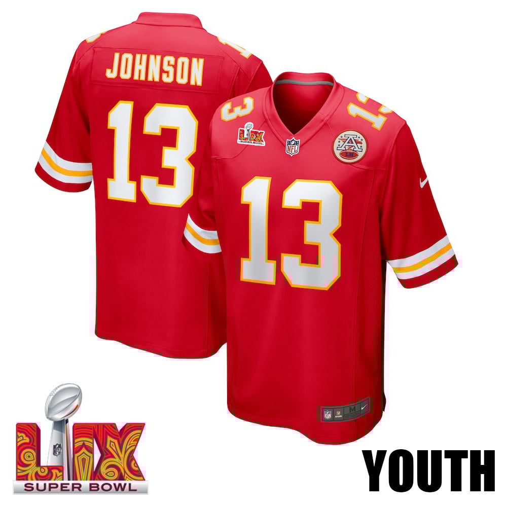 Nazeeh Johnson #13 Kansas City Chiefs Super Bowl LIX YOUTH Jersey - Red JS8260 Saliibo