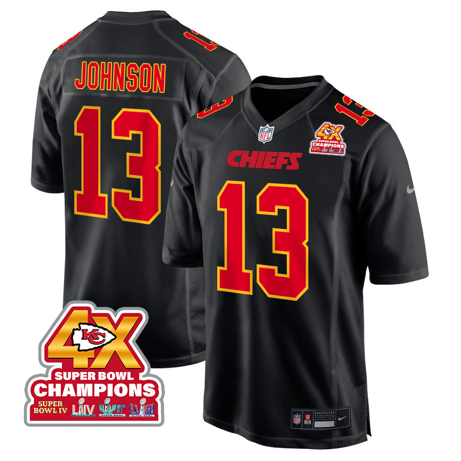 Nazeeh Johnson 13 Kansas City Chiefs Super Bowl LVIII Champions 4X Fashion Game Men Jersey - Carbon Black JS5539 Saliibo