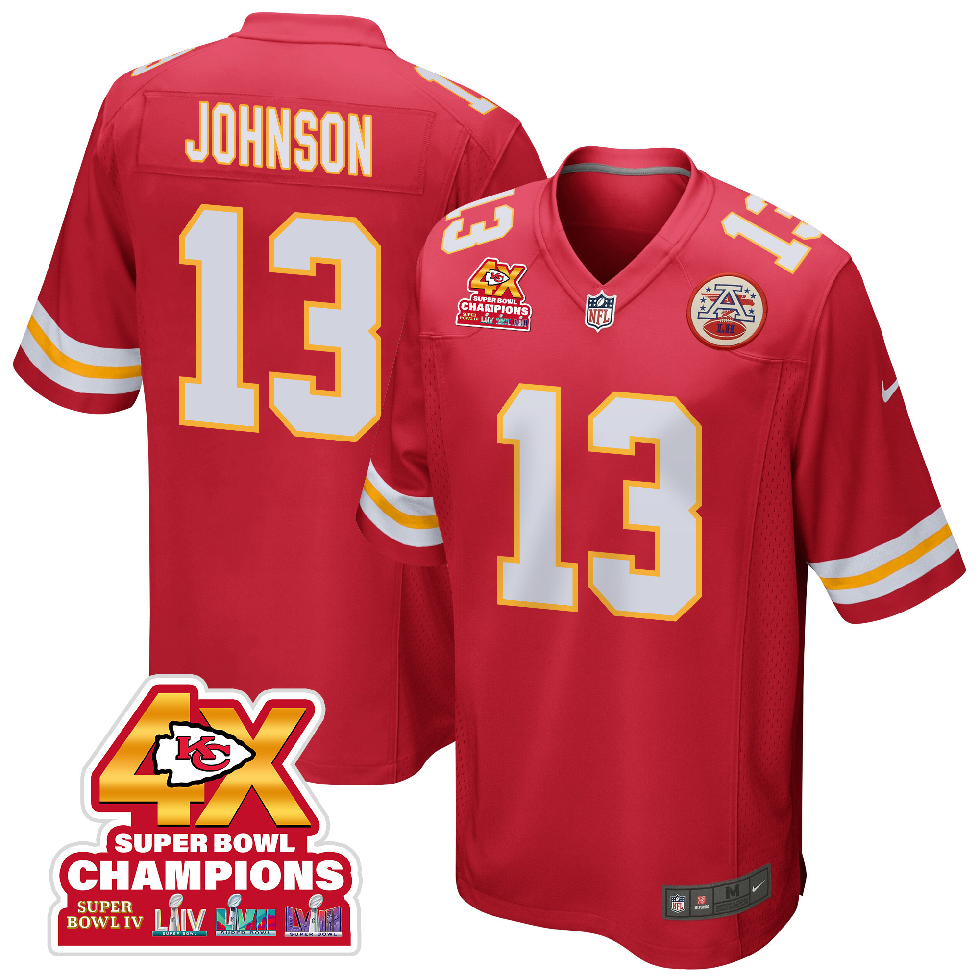 Nazeeh Johnson 13 Kansas City Chiefs Super Bowl LVIII Champions 4X Game Men Jersey - Red JS9770 Saliibo