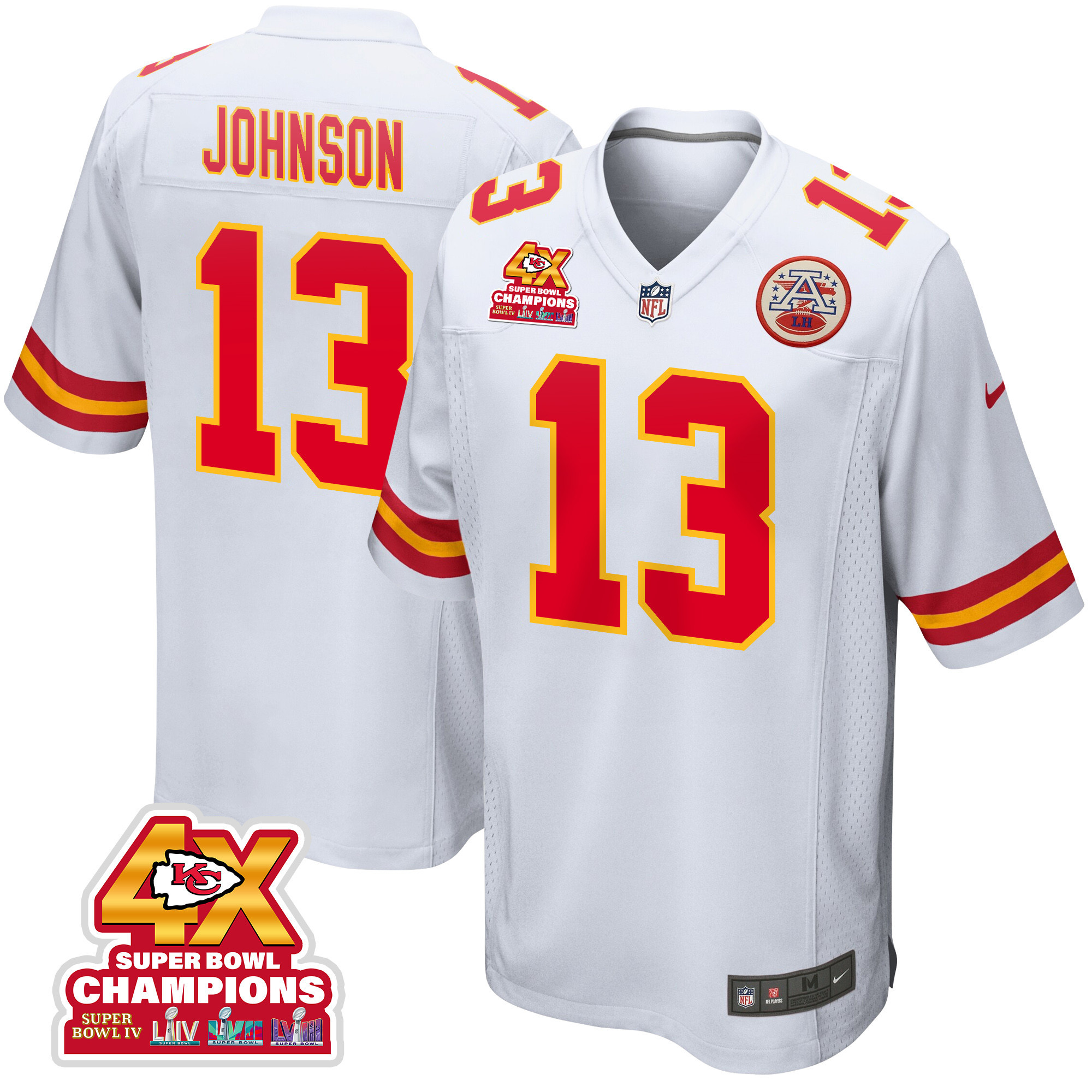 Nazeeh Johnson 13 Kansas City Chiefs Super Bowl LVIII Champions 4X Game Men Jersey - White JS4064 Saliibo