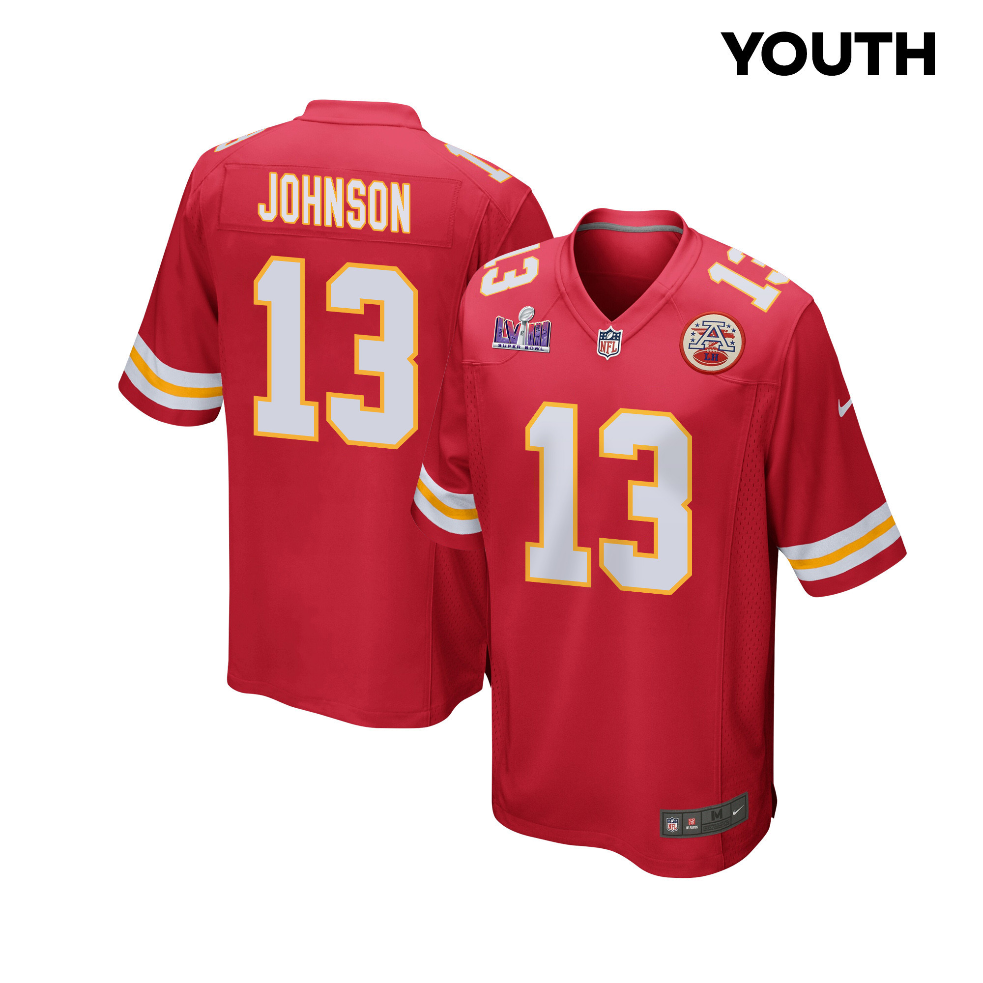 Nazeeh Johnson 13 Kansas City Chiefs Super Bowl LVIII Patch Game YOUTH Jersey - Red JS5901 Saliibo