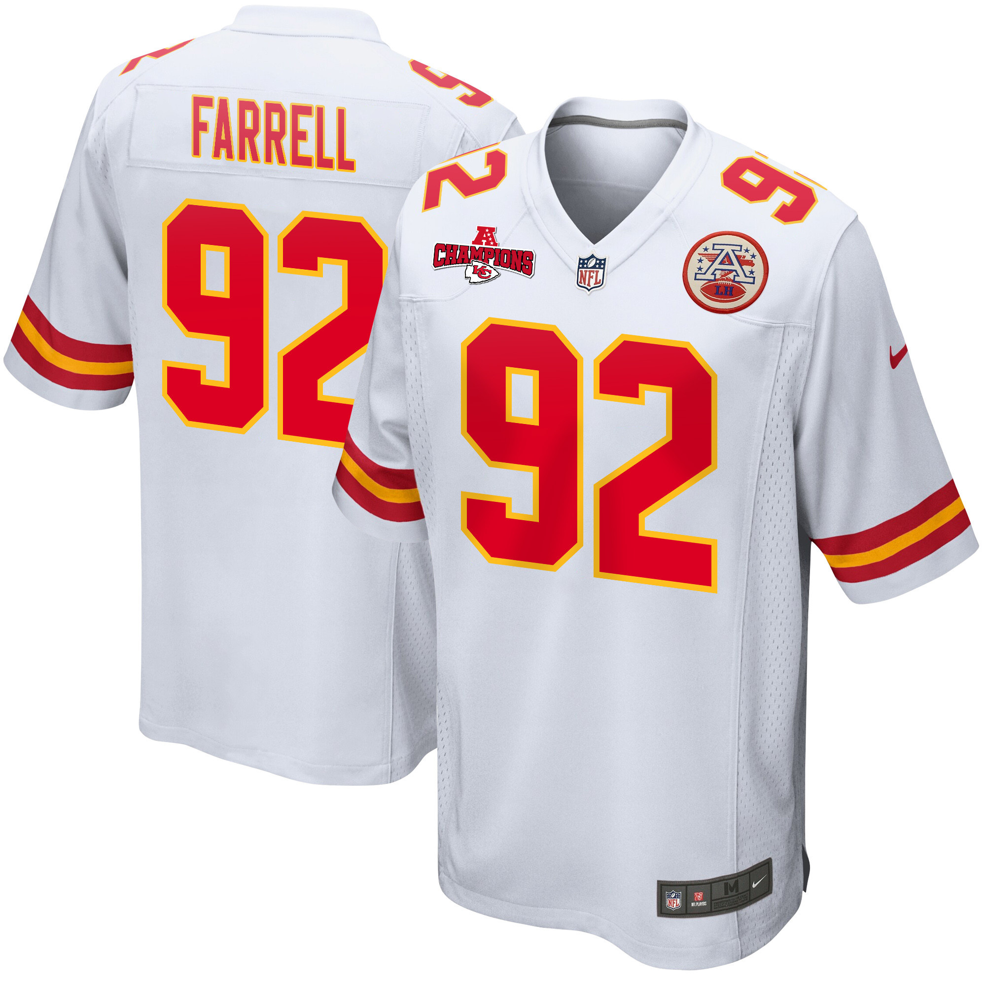 Neil Farrell 92 Kansas City Chiefs AFC Champions Patch Game Men Jersey - White JS9934 Saliibo