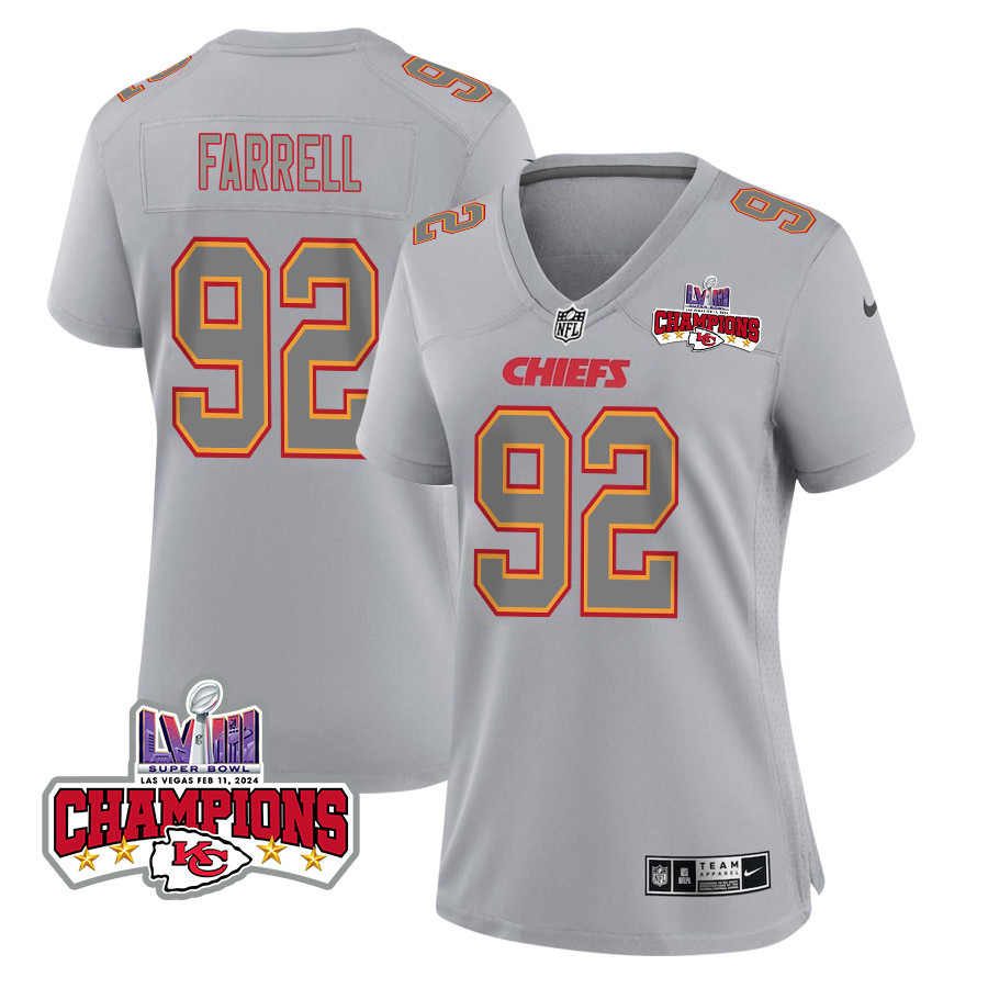 Neil Farrell 92 Kansas City Chiefs Super Bowl LVIII Champions 4 Stars Patch Atmosphere Fashion Game Women Jersey - Gray JS4015 Saliibo