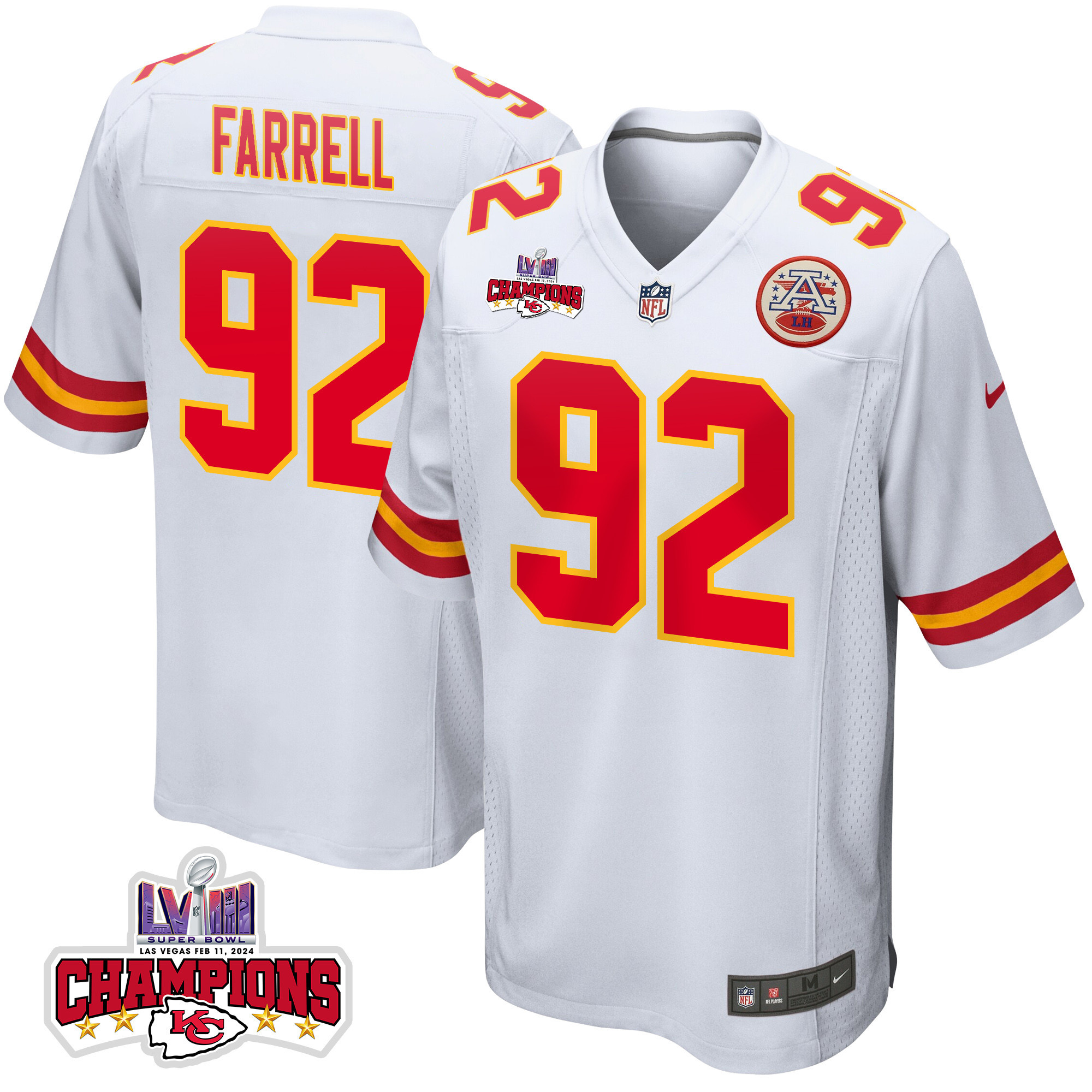 Neil Farrell 92 Kansas City Chiefs Super Bowl LVIII Champions 4 Stars Patch Game Men Jersey - White JS2775 Saliibo