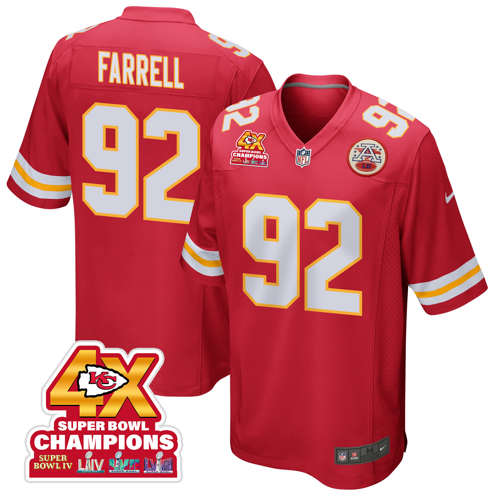 Neil Farrell 92 Kansas City Chiefs Super Bowl LVIII Champions 4X Game Men Jersey - Red JS6082 Saliibo