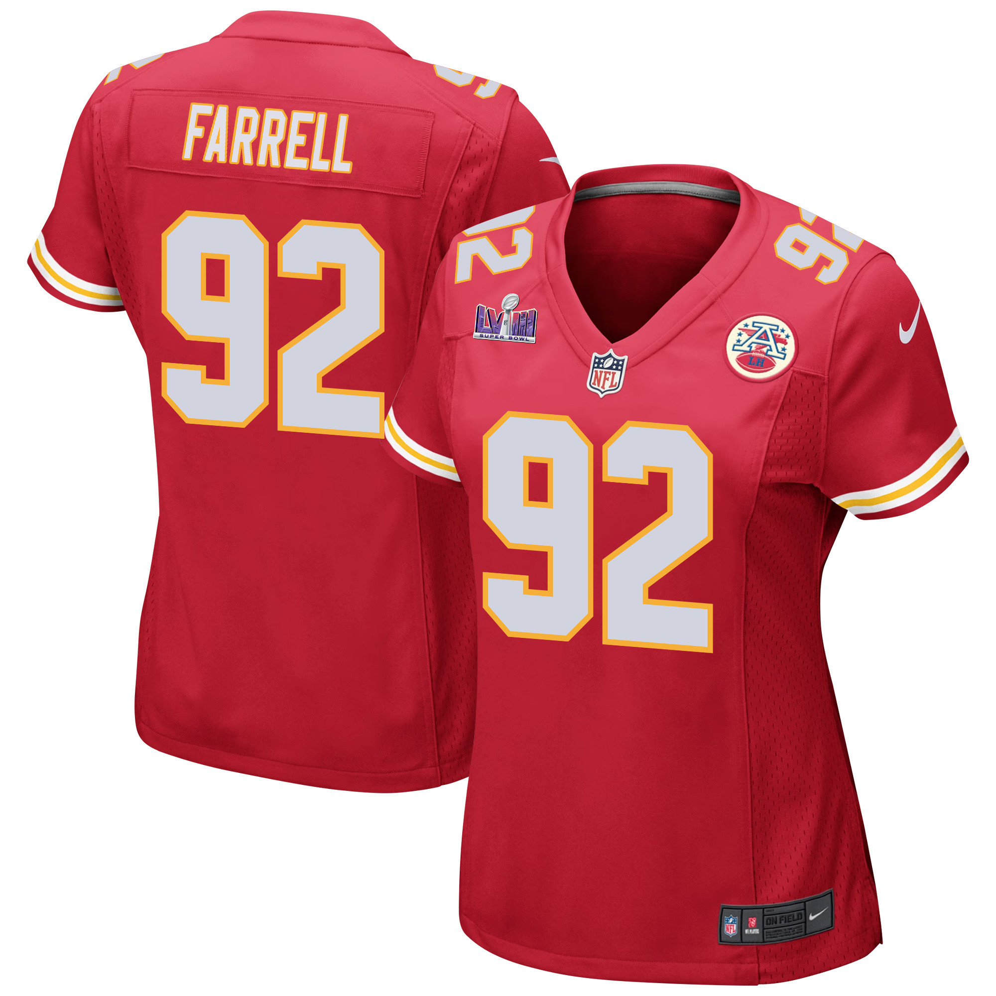 Neil Farrell 92 Kansas City Chiefs Super Bowl LVIII Patch Game Women Jersey - Red JS2304 Saliibo