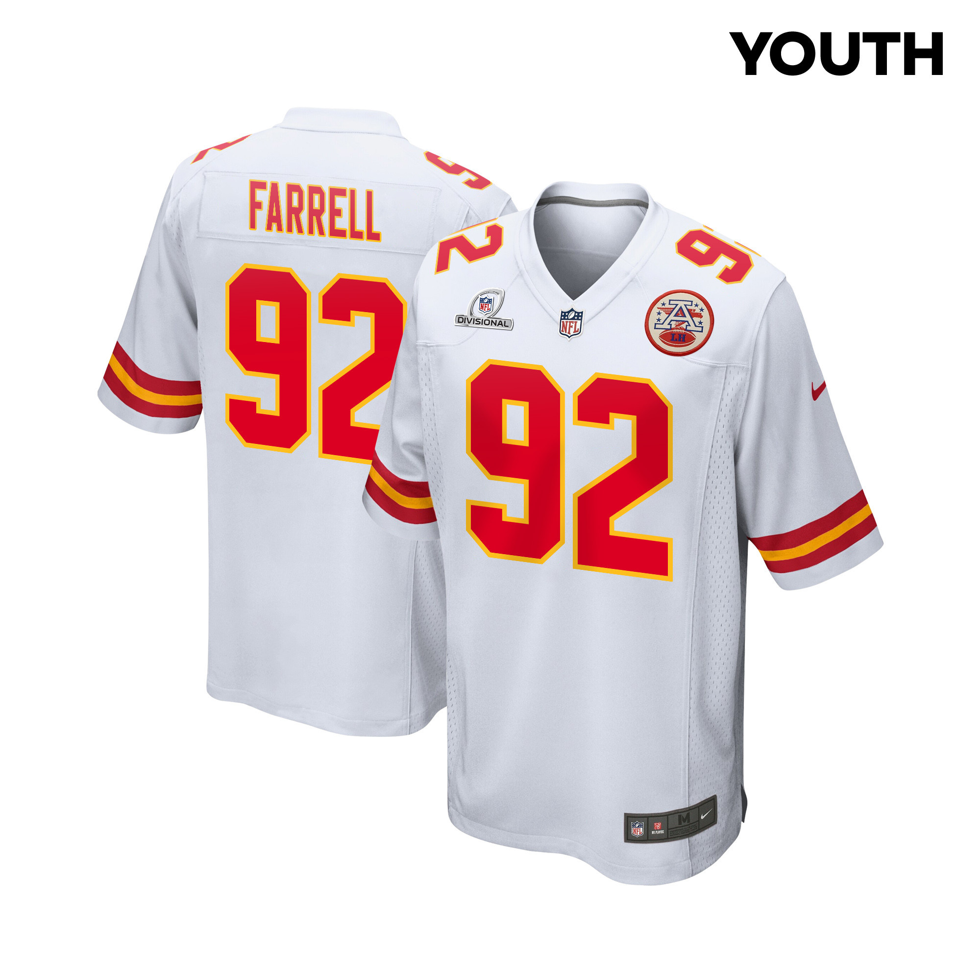 Neil Farrell 92 Kansas City Chiefs Super Bowl LVIII Patch Game YOUTH Jersey - White JS5754 Saliibo