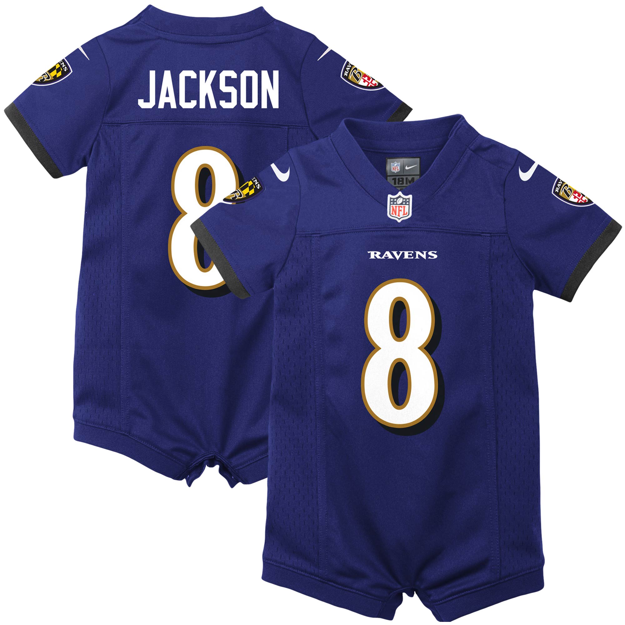 Newborn & Infant Baltimore Ravens Lamar Jackson Purple Romper Jersey JS5323 Saliibo