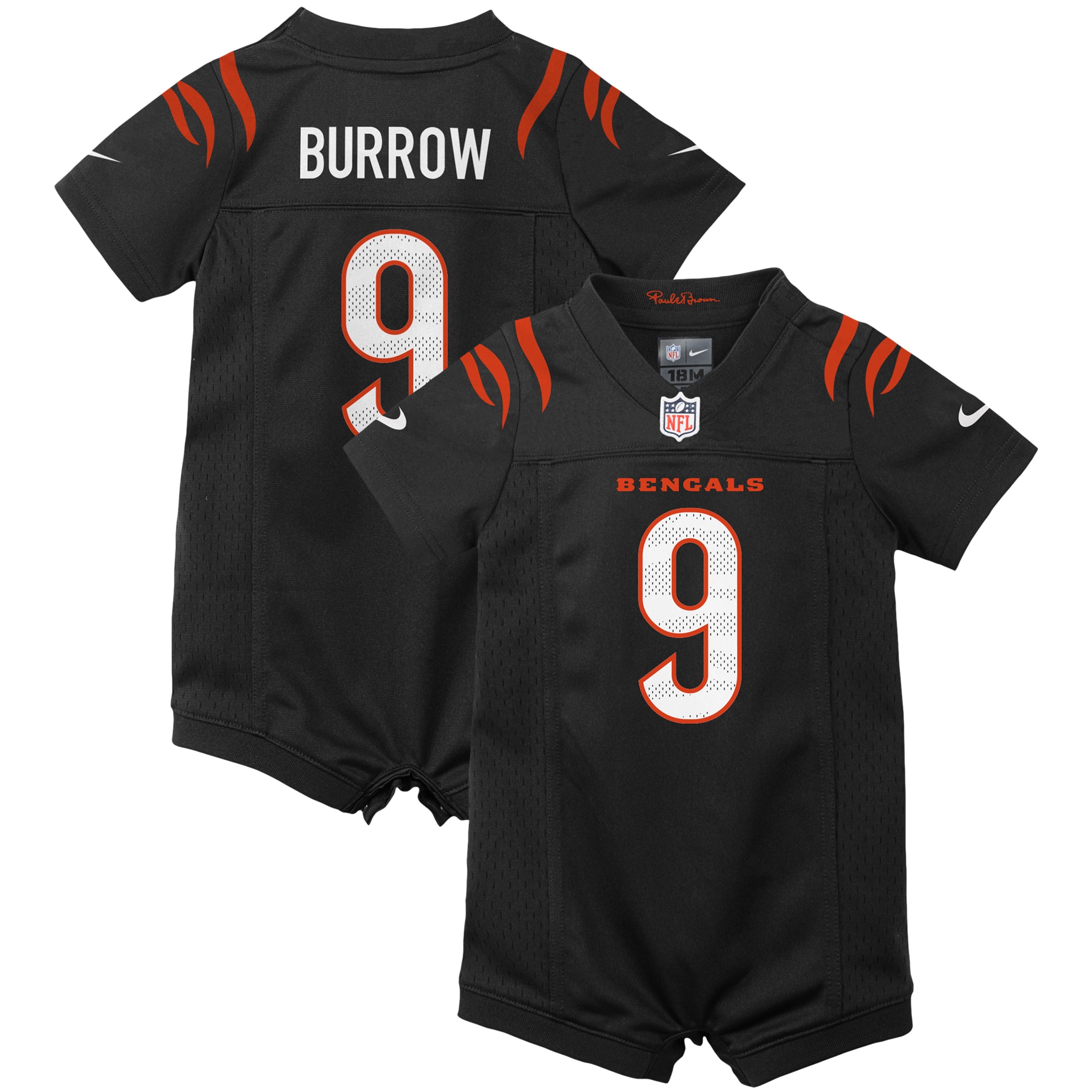 Newborn & Infant Cincinnati Bengals Joe Burrow Black Game Romper Jersey JS7000 Saliibo
