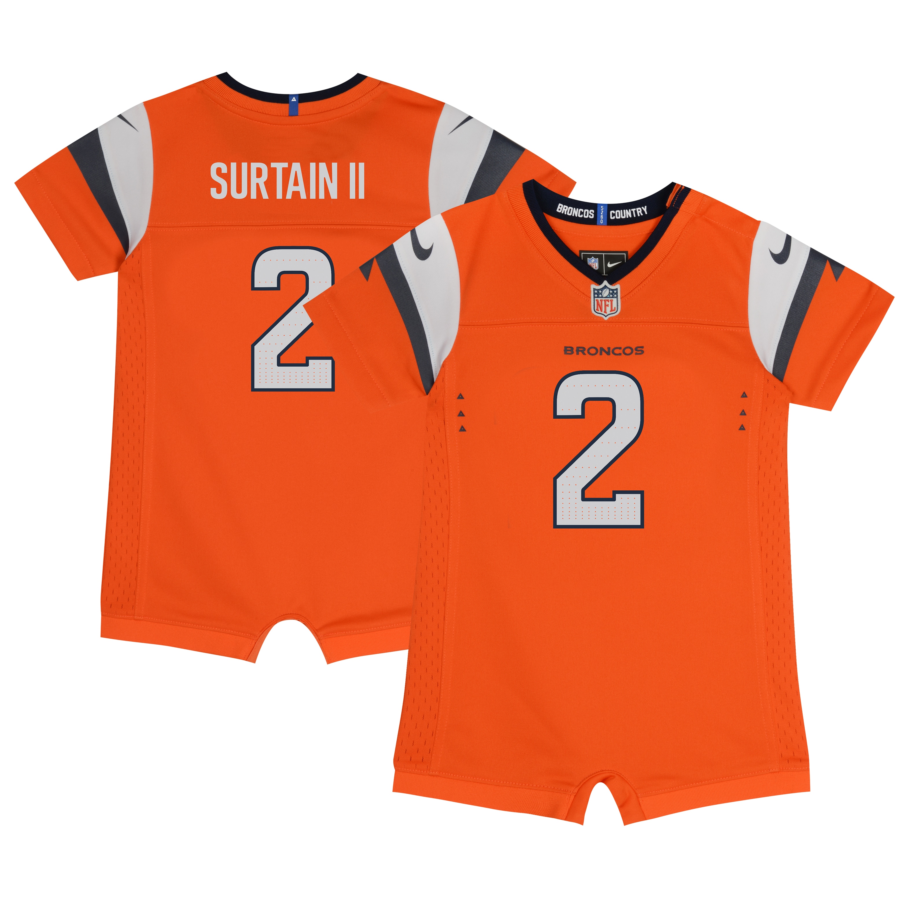 Newborn & Infant Denver Broncos Patrick Surtain II Orange Mile High Collection Game Romper Jersey JS3588 Saliibo