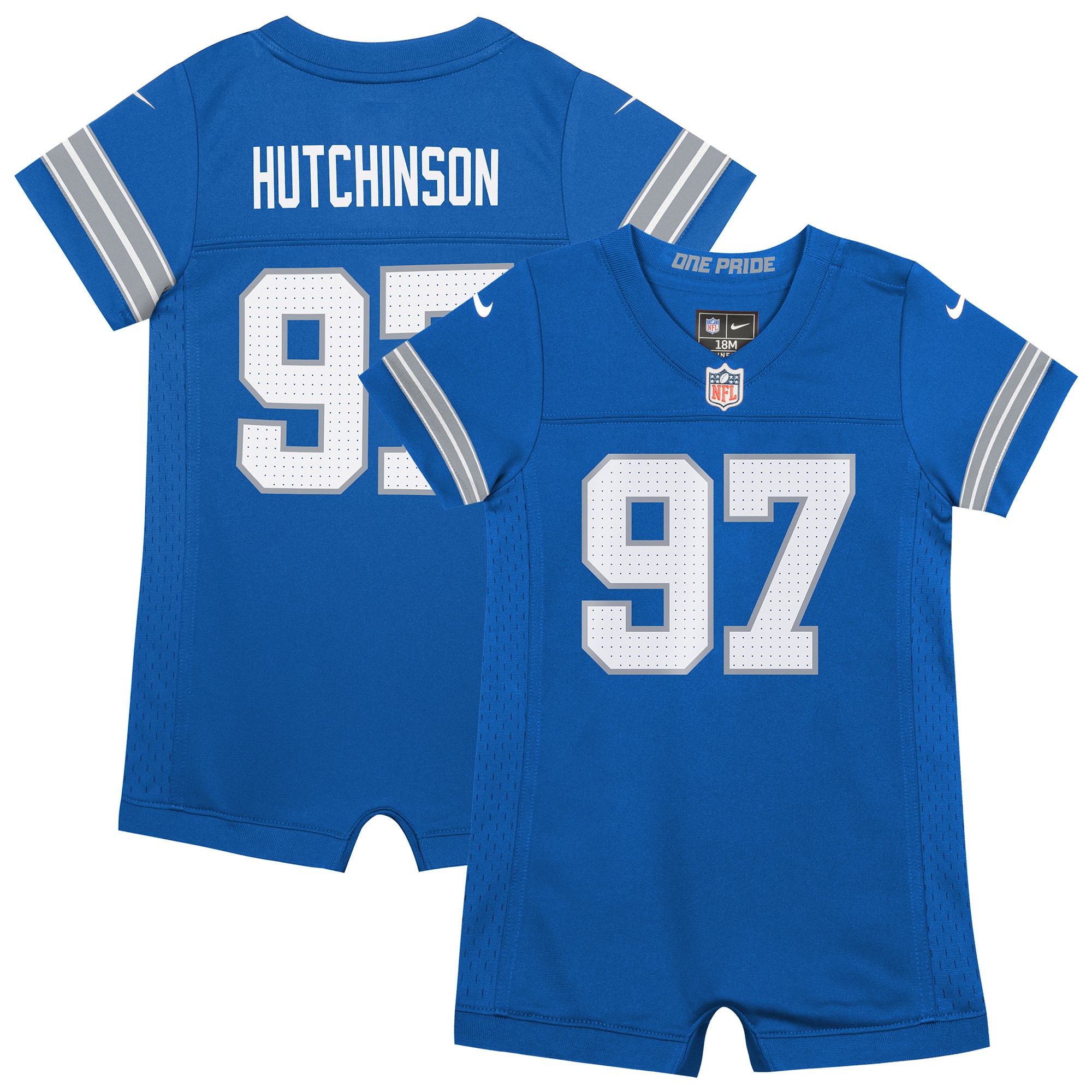 Newborn & Infant Detroit Lions Aidan Hutchinson Blue Game Romper Jersey JS1884 Saliibo