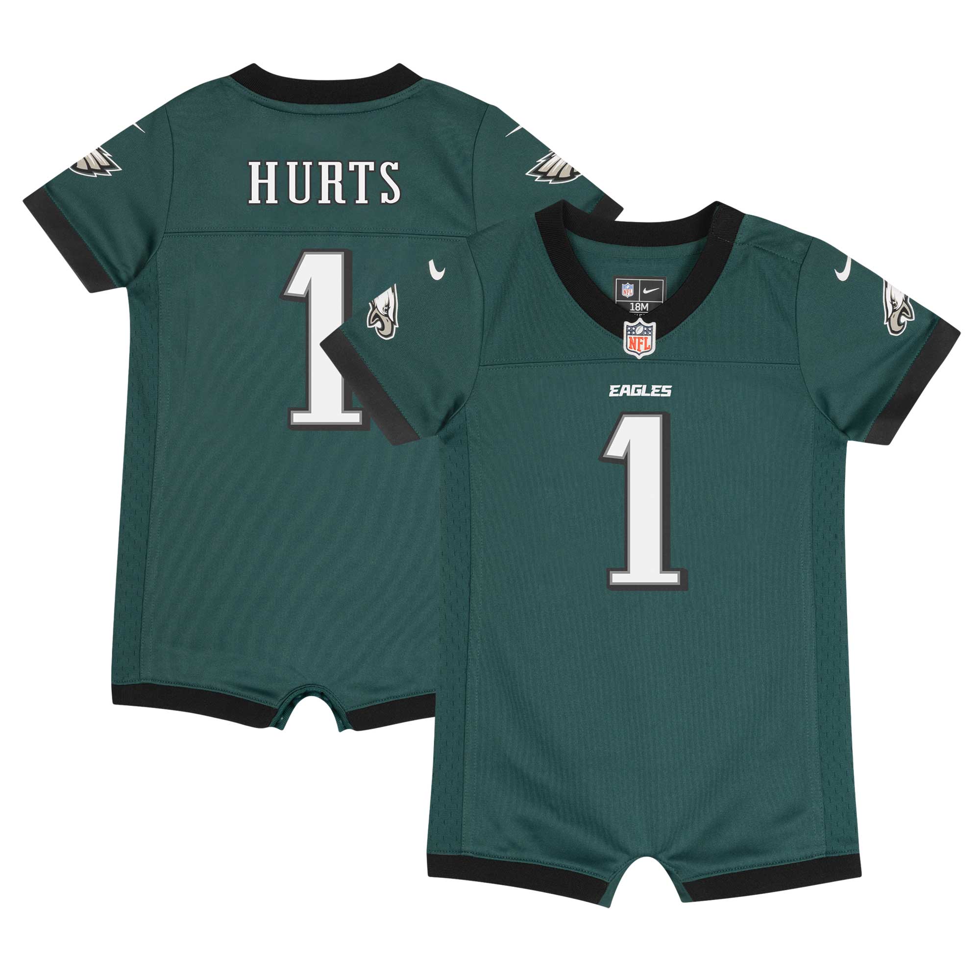 Newborn & Infant Philadelphia Eagles Jalen Hurts Midnight Green Game Romper Jersey JS2135 Saliibo