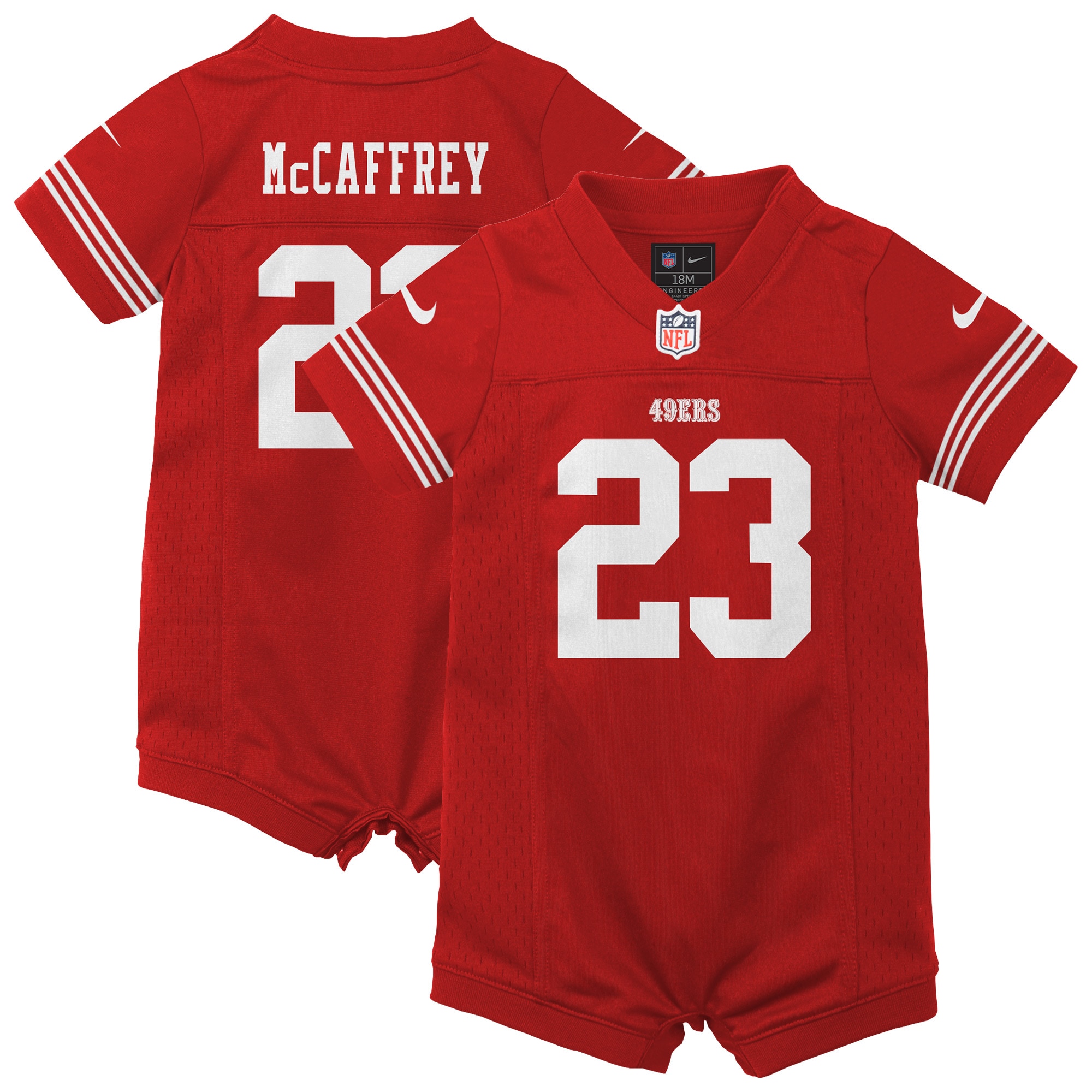 Newborn & Infant San Francisco 49ers Christian McCaffrey Scarlet Game Romper Jersey JS8277 Saliibo